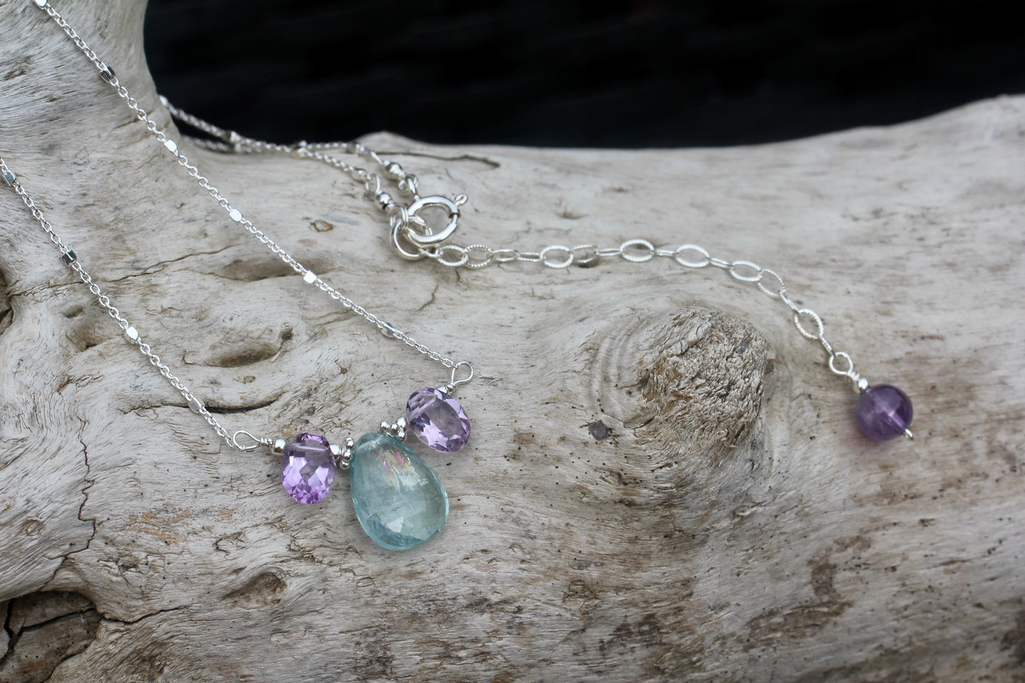 Aquamarine Amethyst Silver Necklace