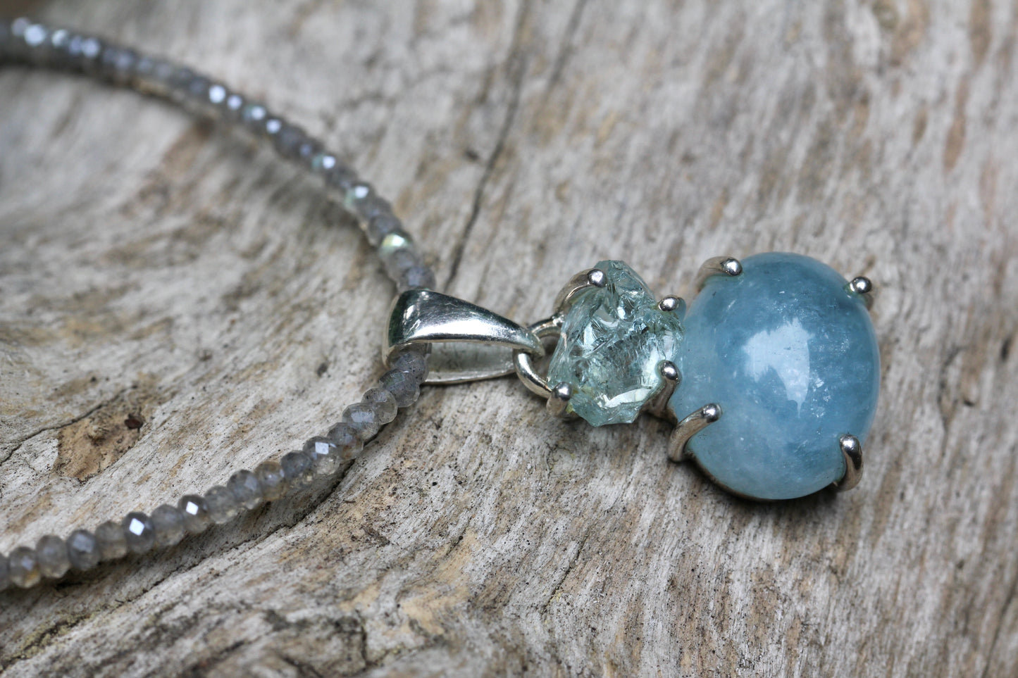 Aquamarine Labradorite Pendant Beaded Necklace