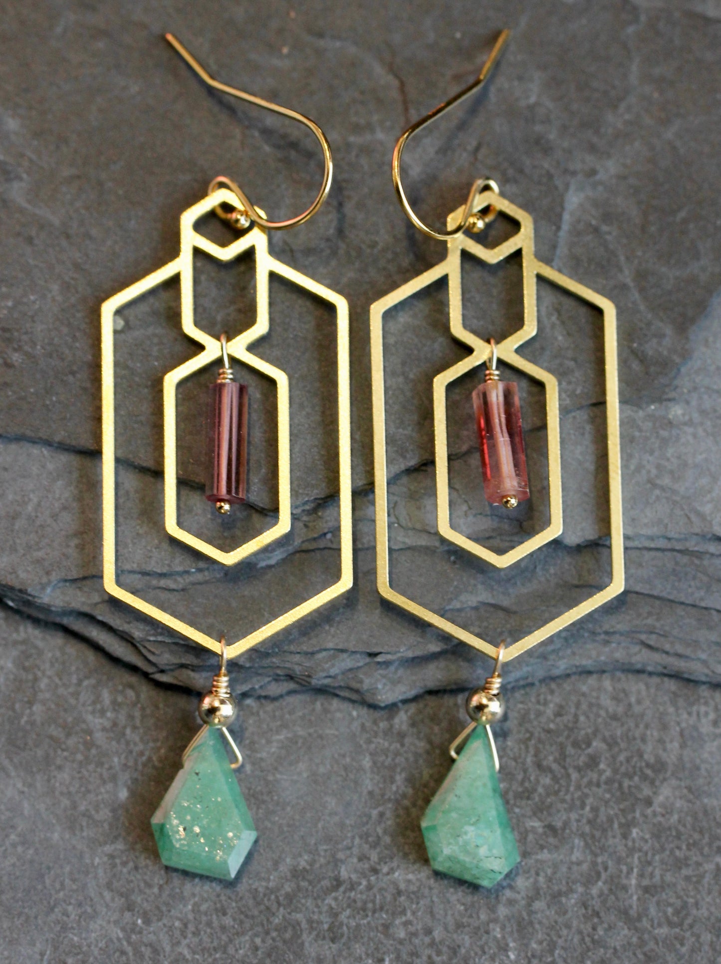Emerald Tourmaline Window Frame Earrings