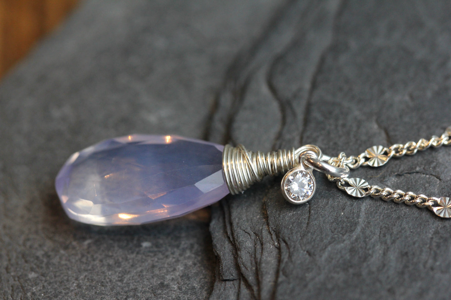 Lavender Quartz CZ Teardrop Necklace