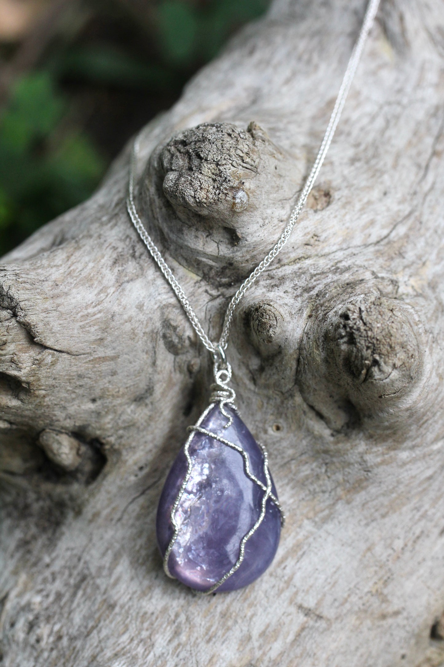Lepidolite Teardrop Silver Necklace