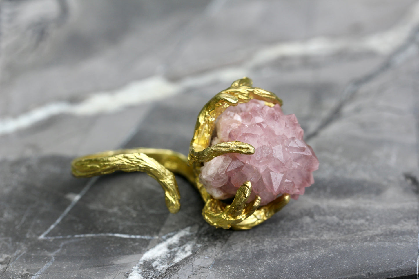 Pink Amethyst Crystal Cluster Branch Ring