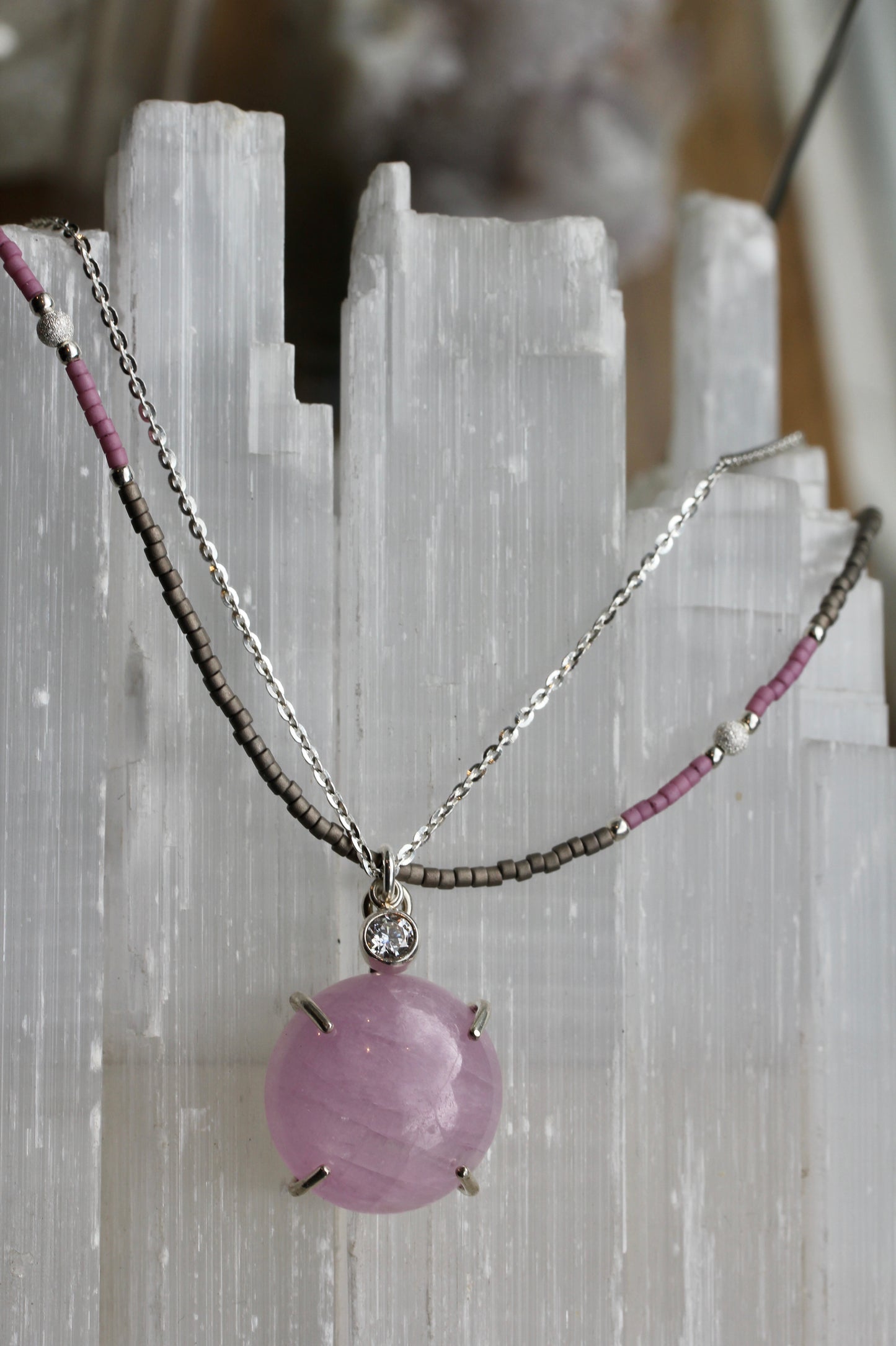 Kunzite Beaded Multi Strand Necklace