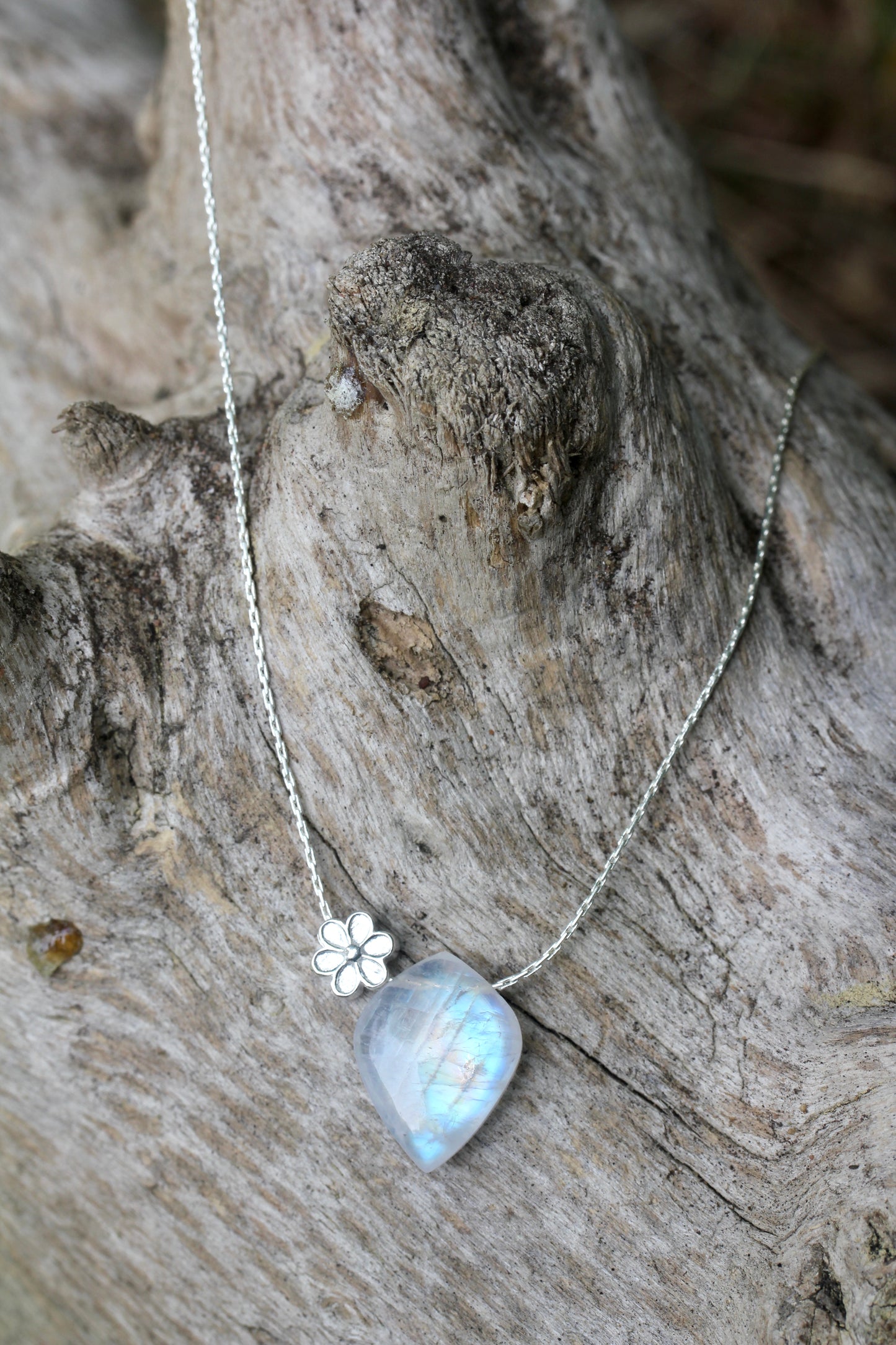 Rainbow Moonstone Floral Leaf Necklace