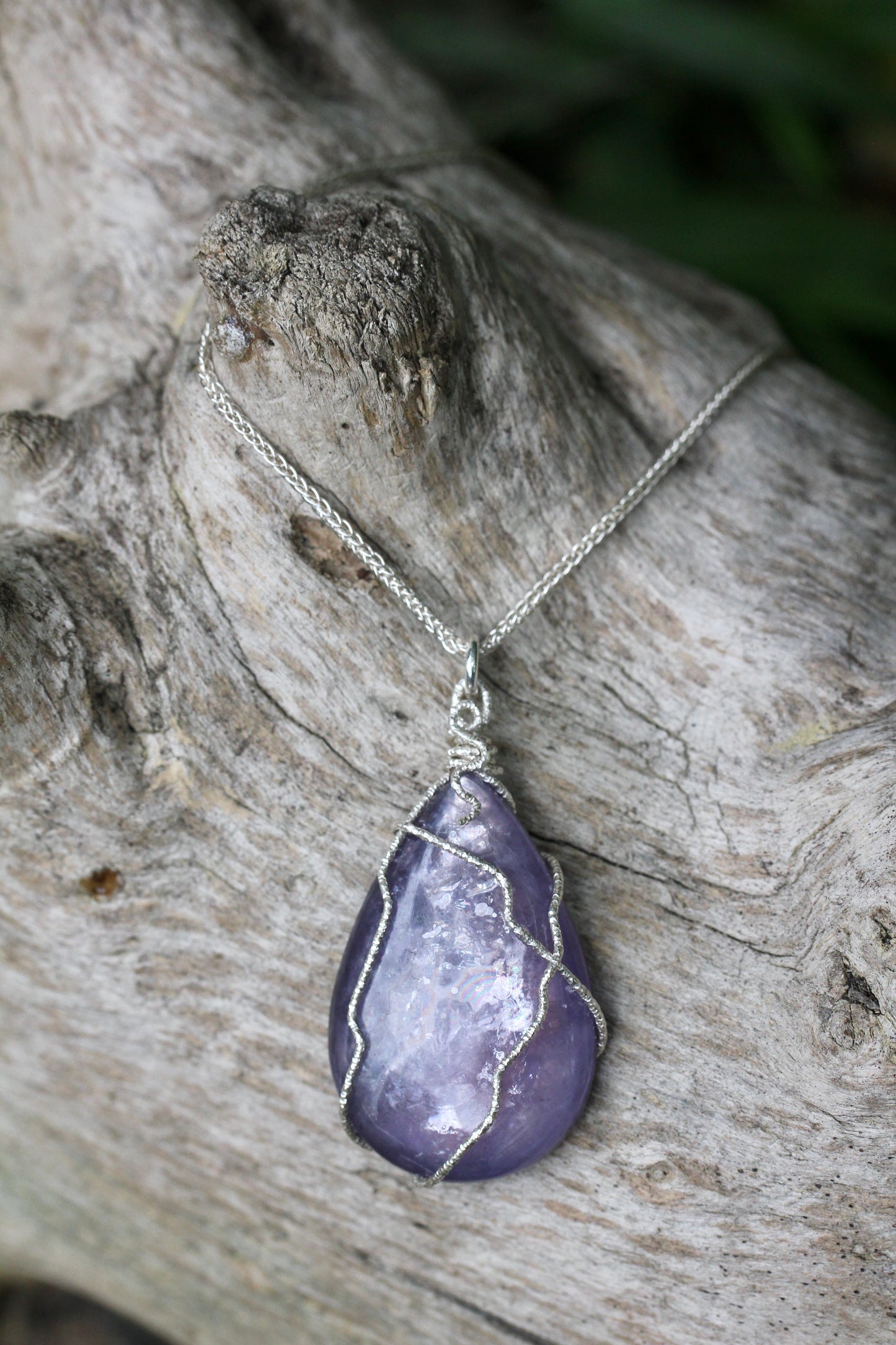 Lepidolite Teardrop Silver Necklace