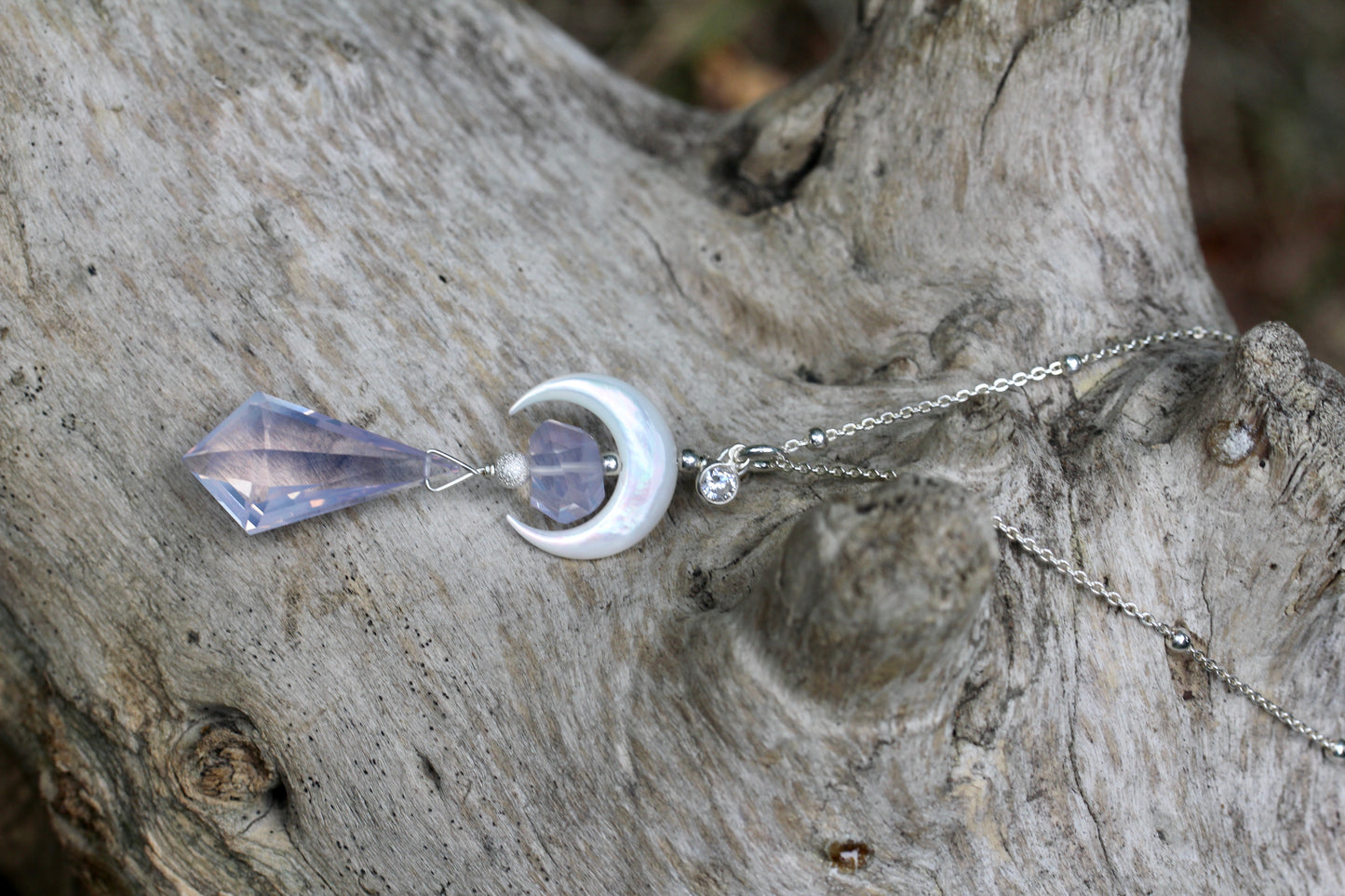Lavender Quartz Mother of Pearl Moon Necklace