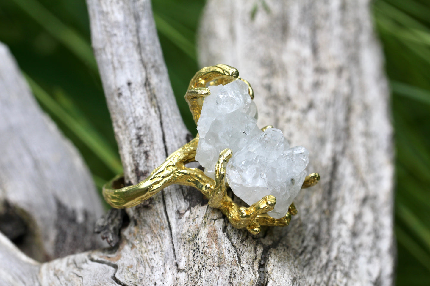 Apophyllite Crystal Branch Ring