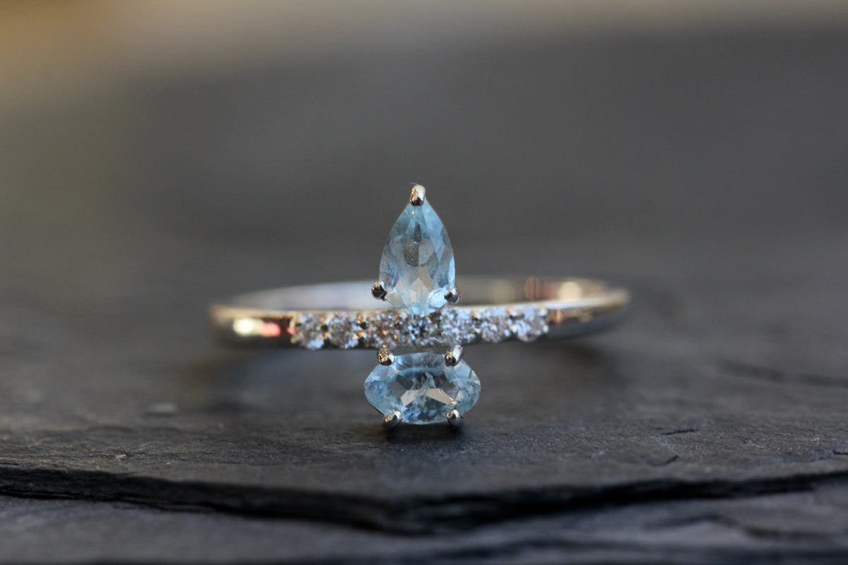 Aquamarine Moissanite Ring