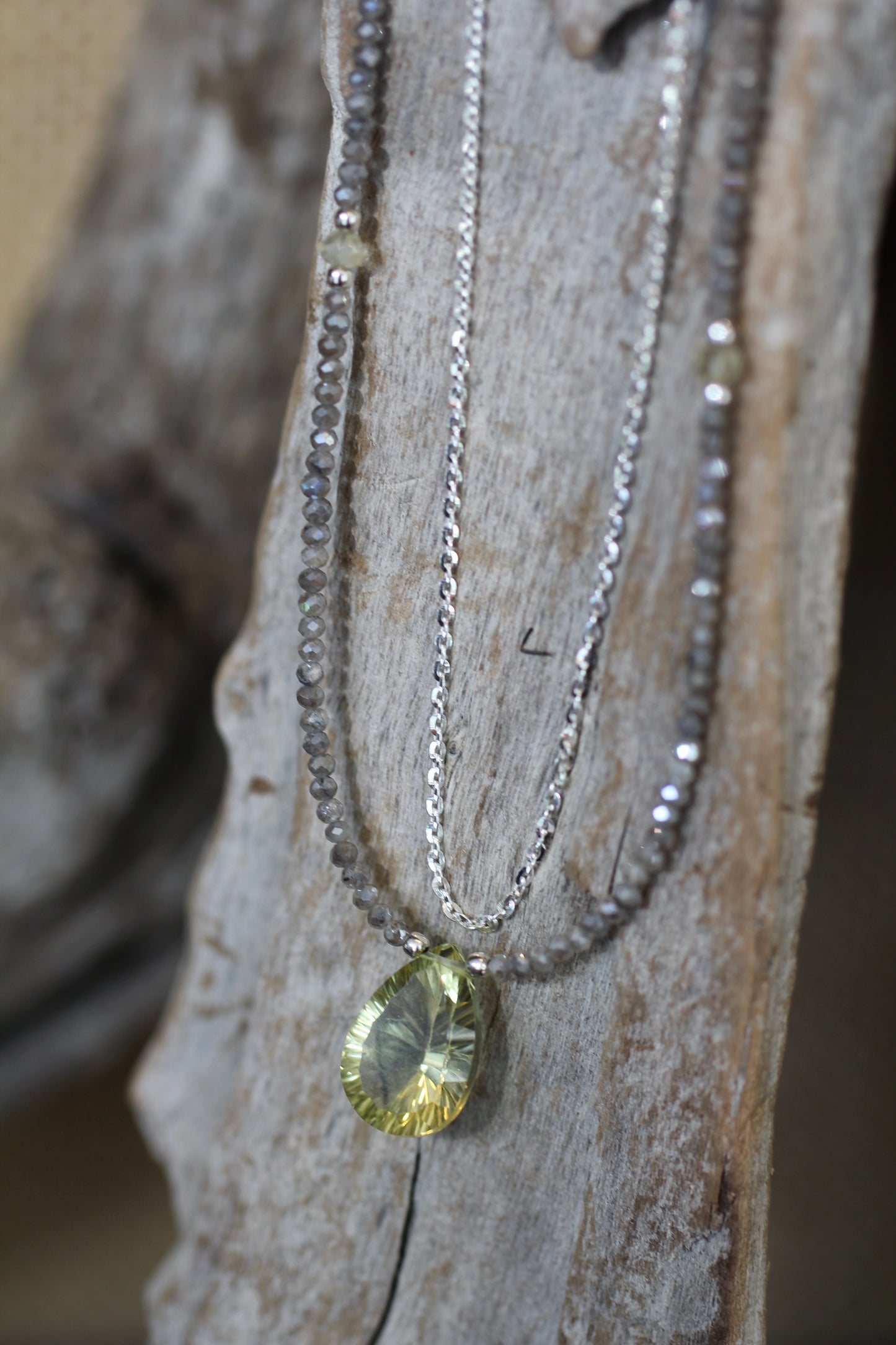 Lemon Topaz Labradorite Beaded Chain Necklace