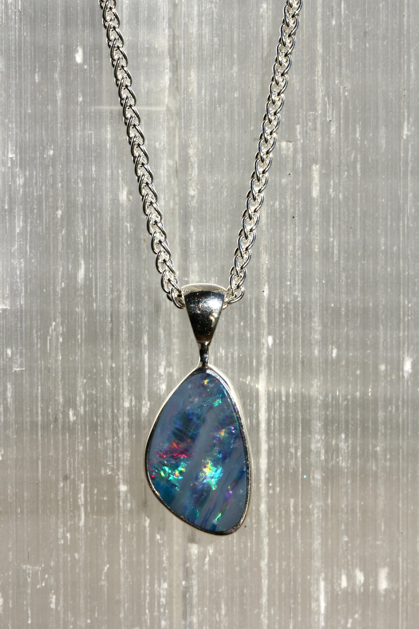 Boulder Opal Free Form Silver Necklace