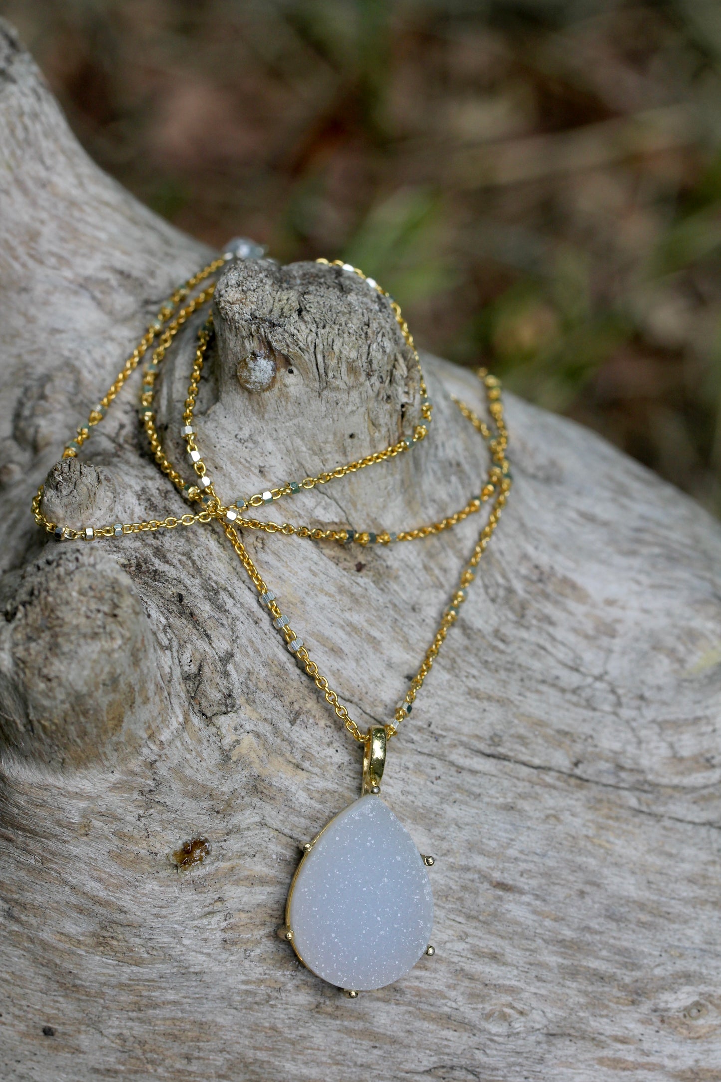 White Quartz Druzy Two Toned Necklace