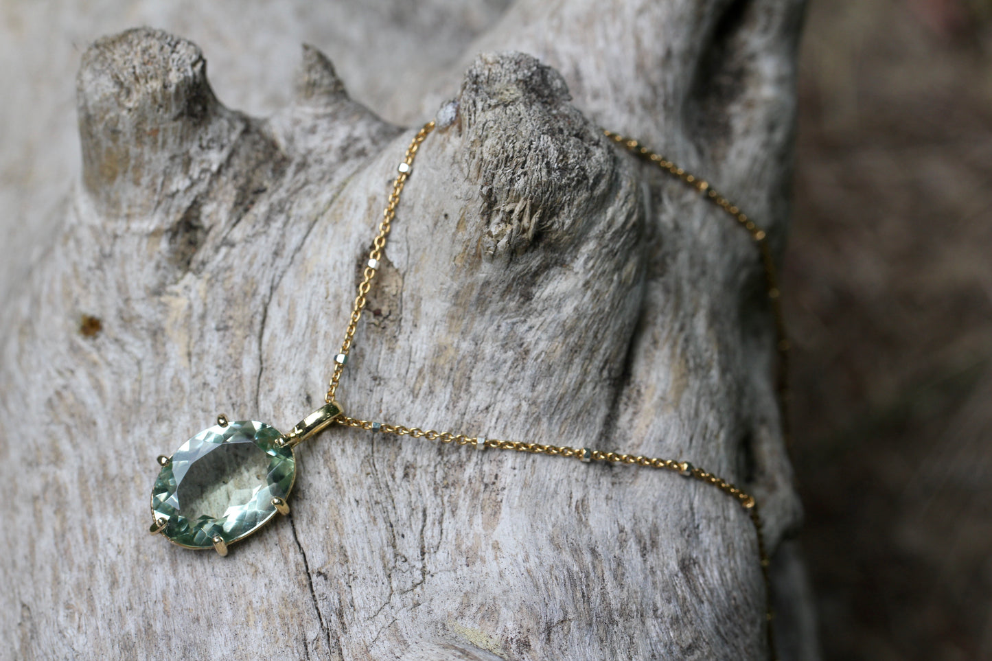 Prasiolite Gem Two Toned Vermeil Necklace