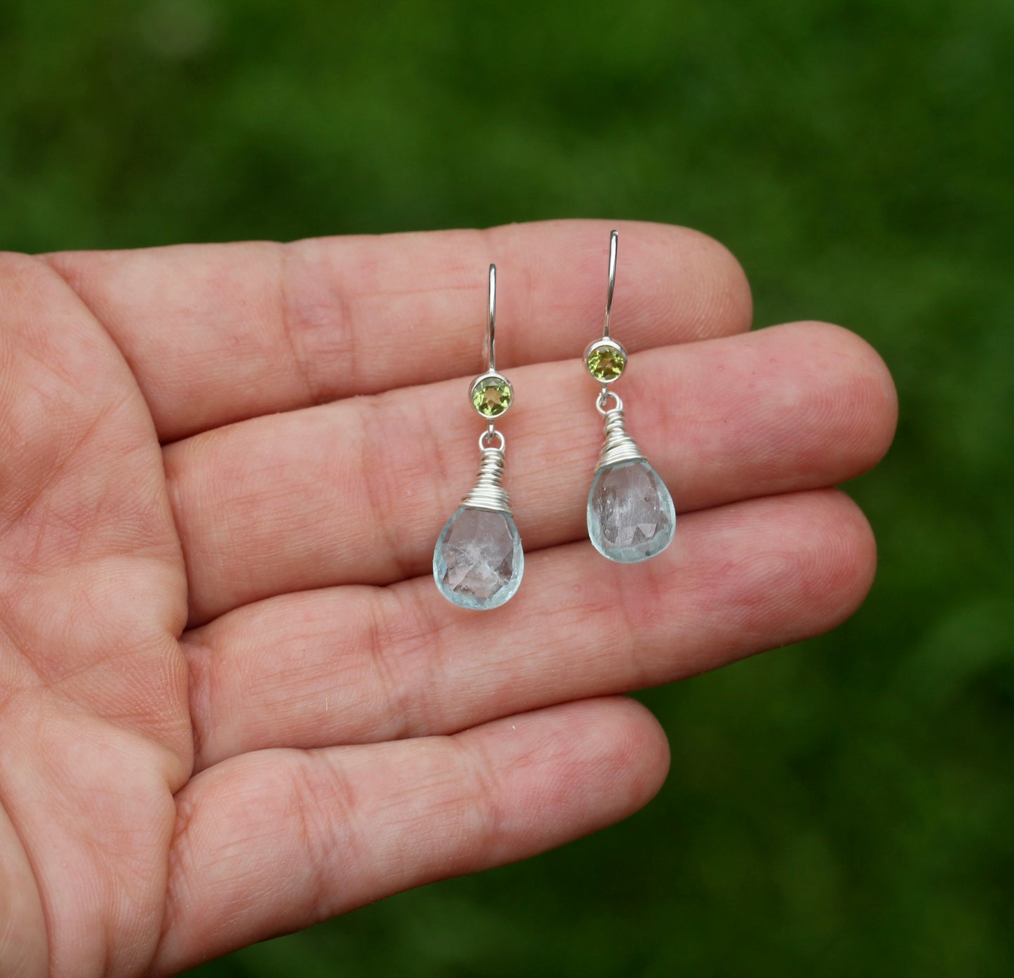 Aquamarine Peridot Drop Earrings