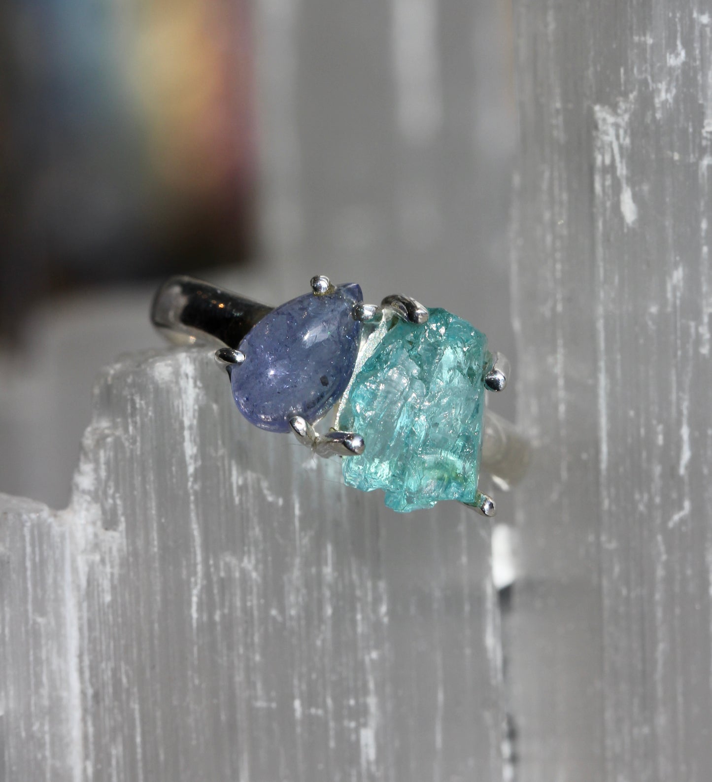 Raw Blue Apatite Tanzanite Ring