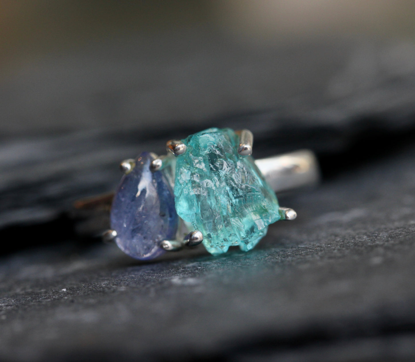Raw Blue Apatite Tanzanite Ring