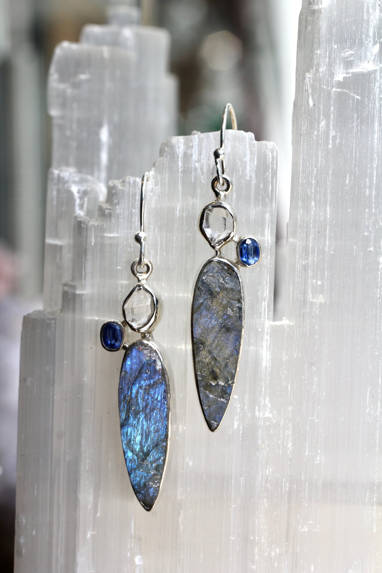 Labradorite Herkimer Diamond Kyanite Earrings