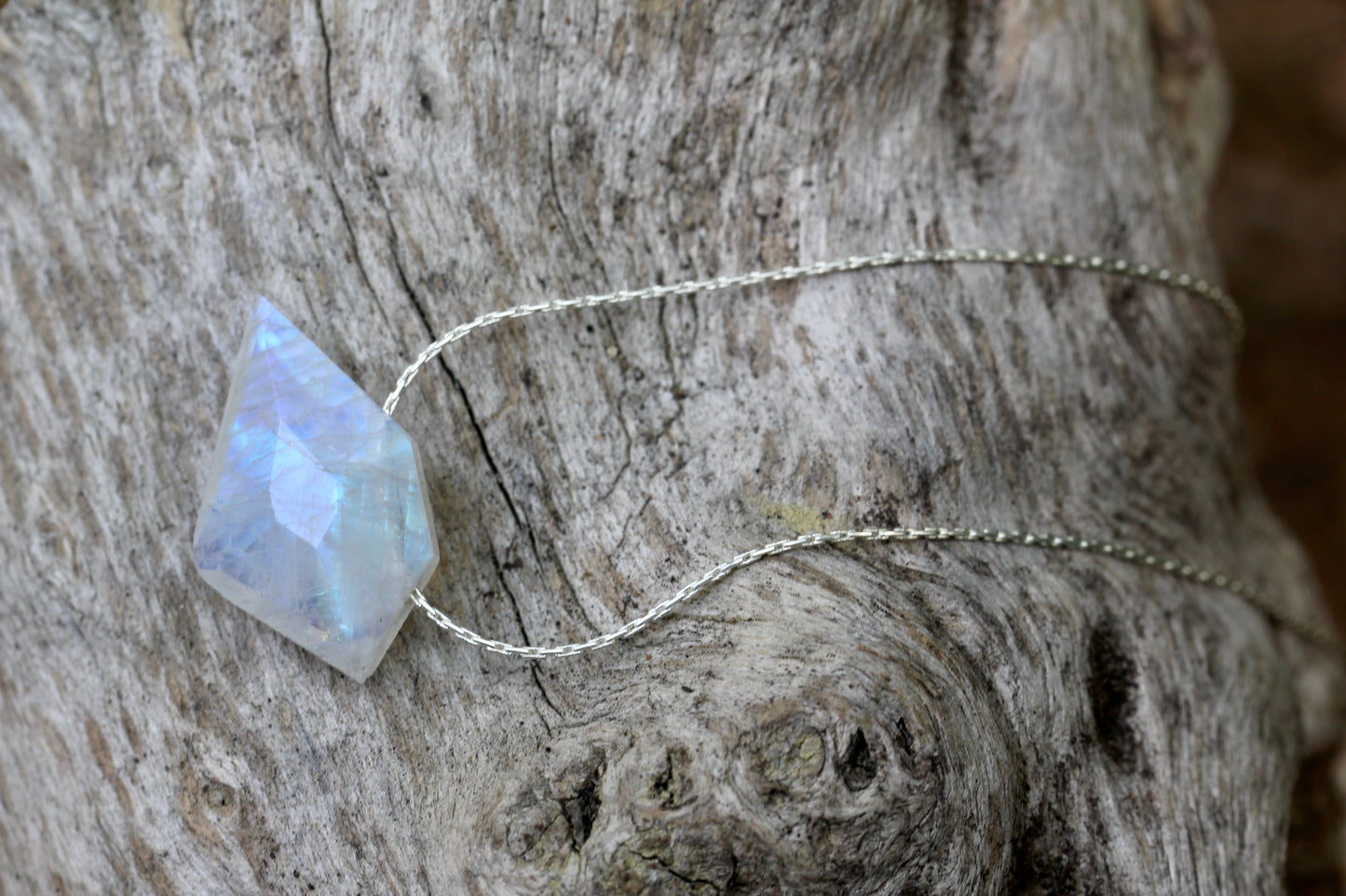 Rainbow Moonstone Sparrow Silver Necklace