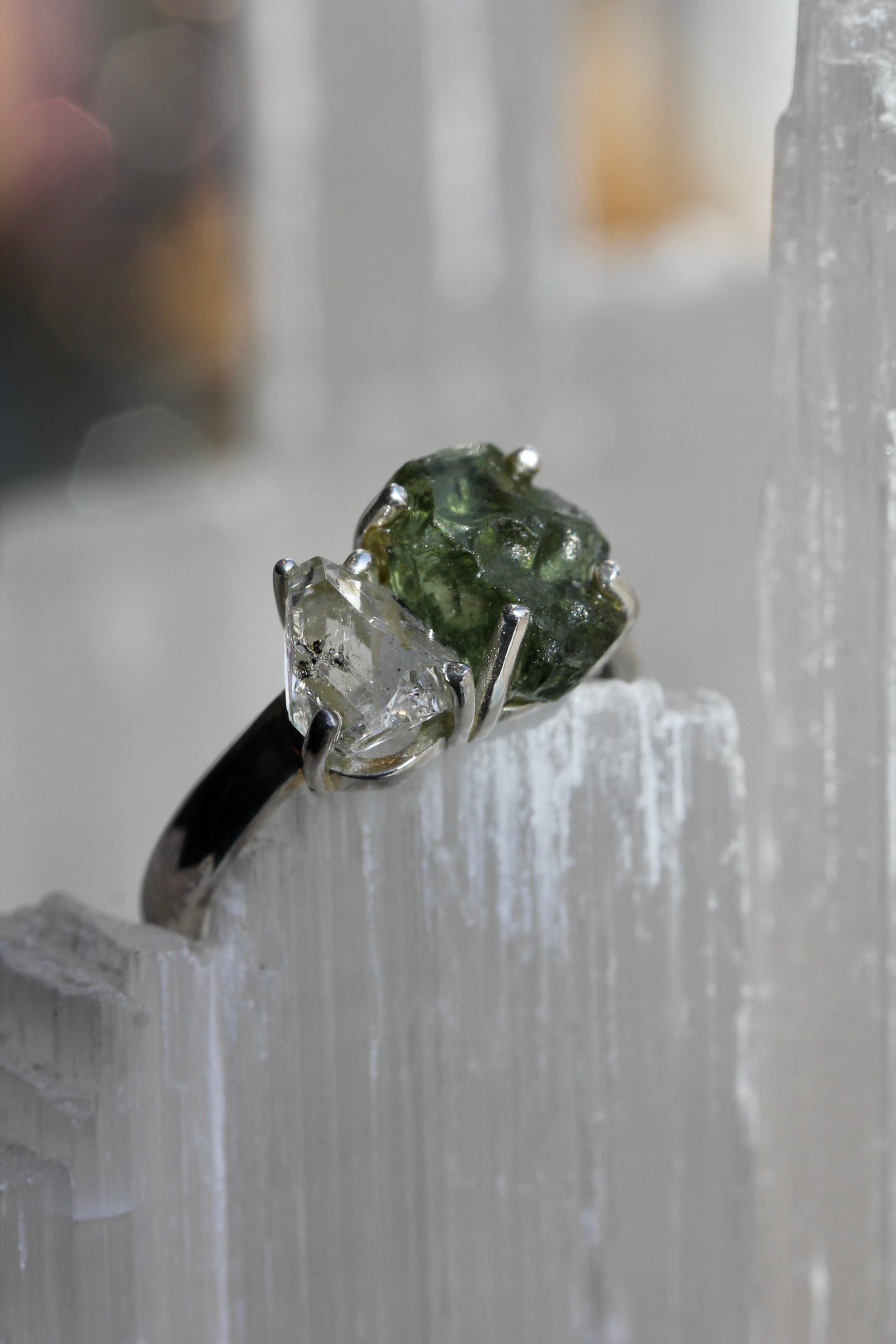 Moldavite Pakimer Diamond Ring