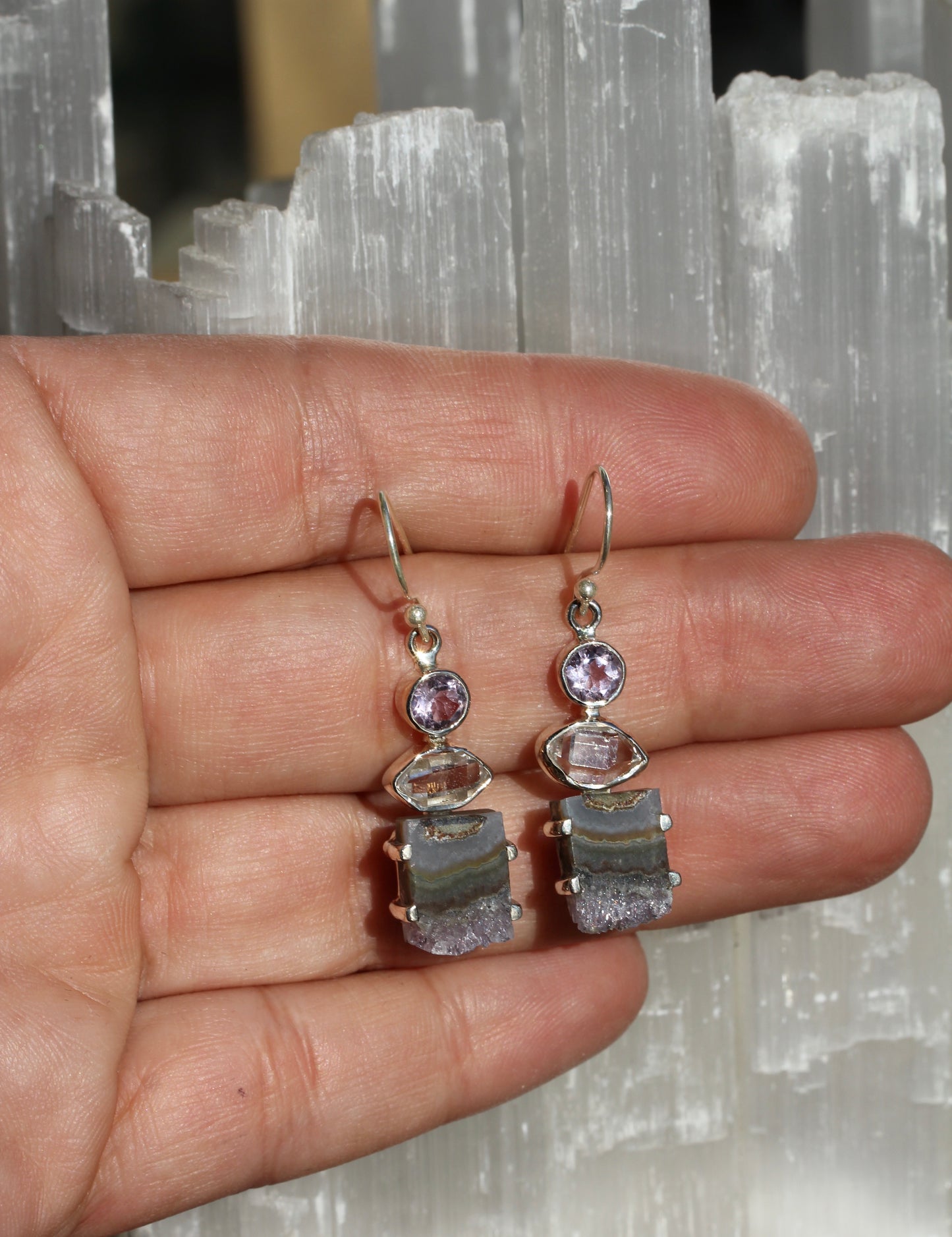 Amethyst Herkimer Diamond Earrings