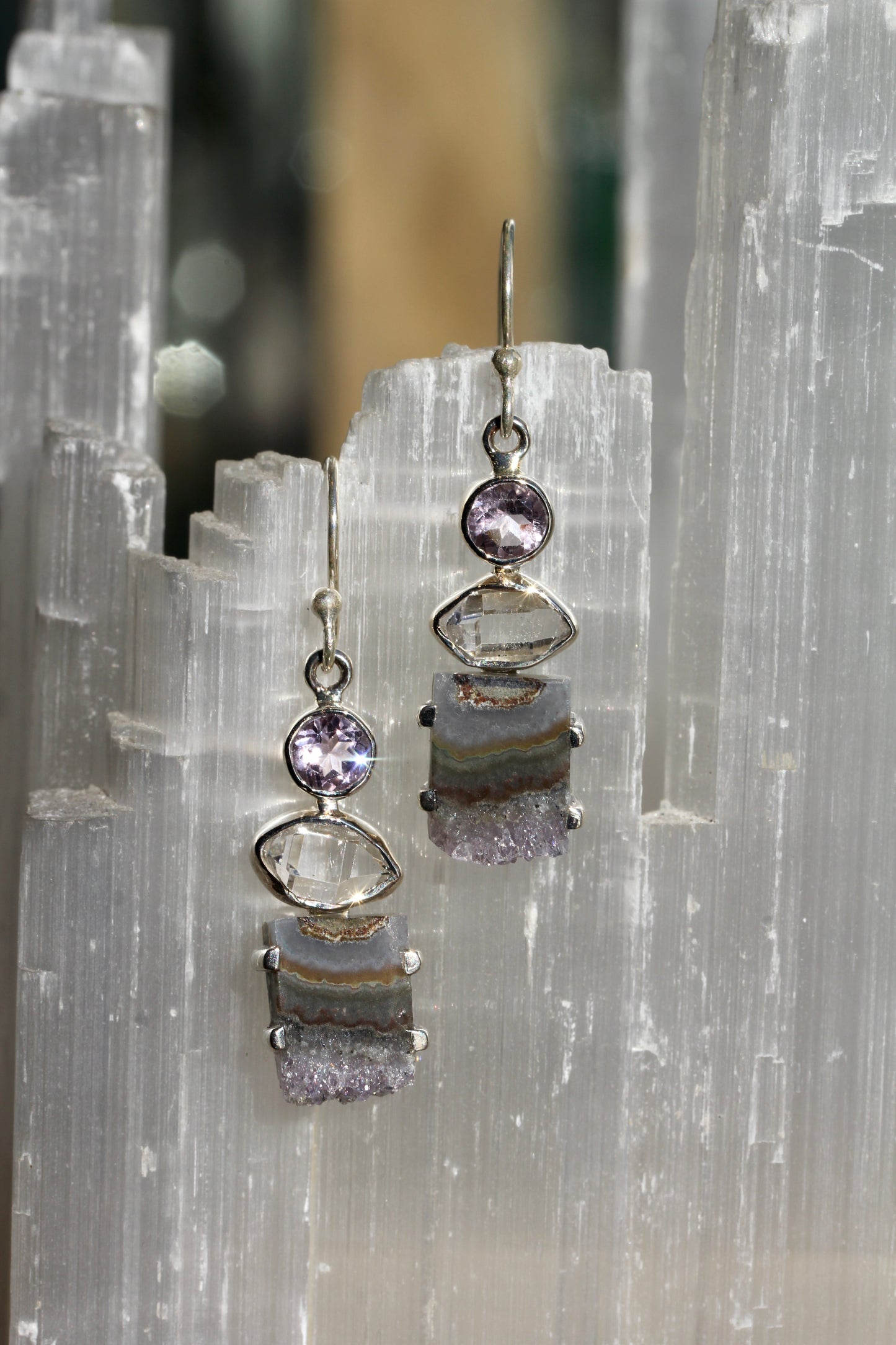 Amethyst Herkimer Diamond Earrings