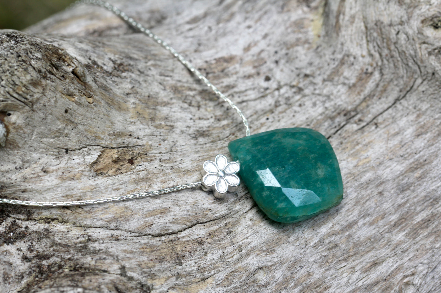 Amazonite Silver Flower Necklace