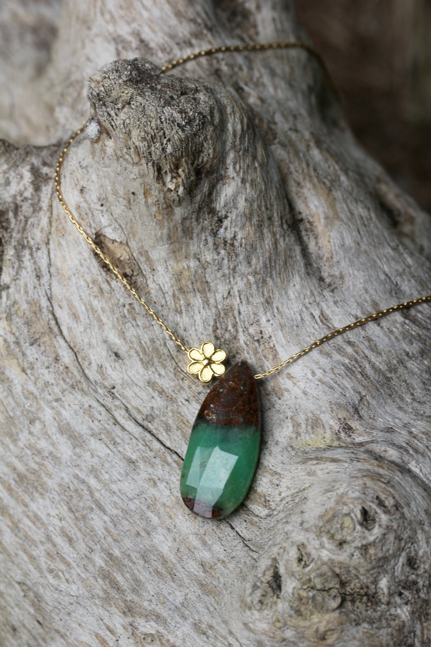 Chrysoprase Gold Flower Necklace