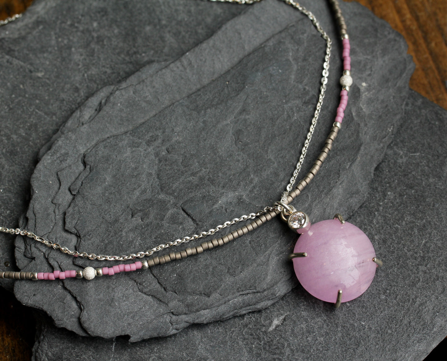 Kunzite Beaded Multi Strand Necklace