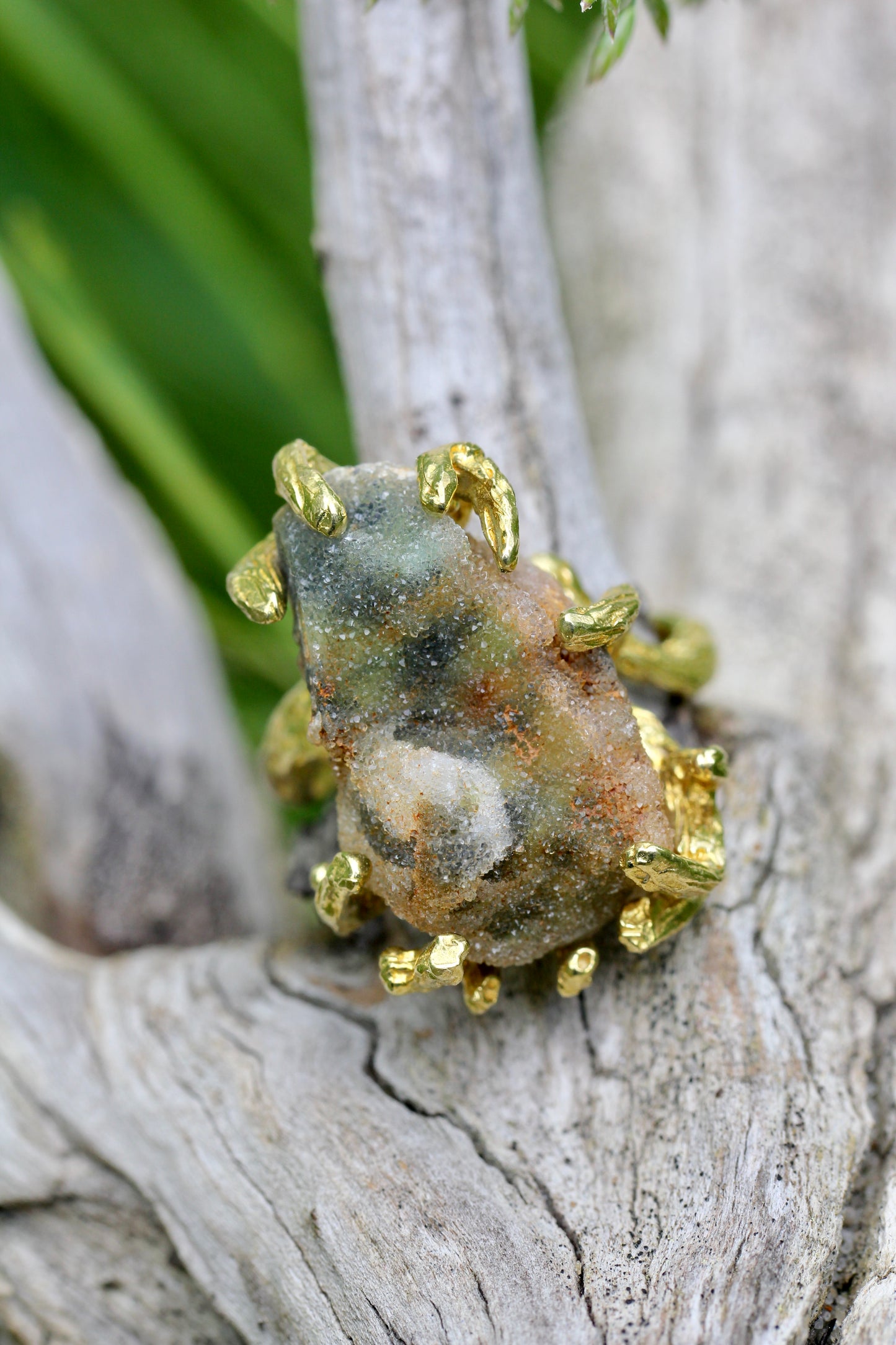 Chrome Chalcedony Druzy Branch Ring