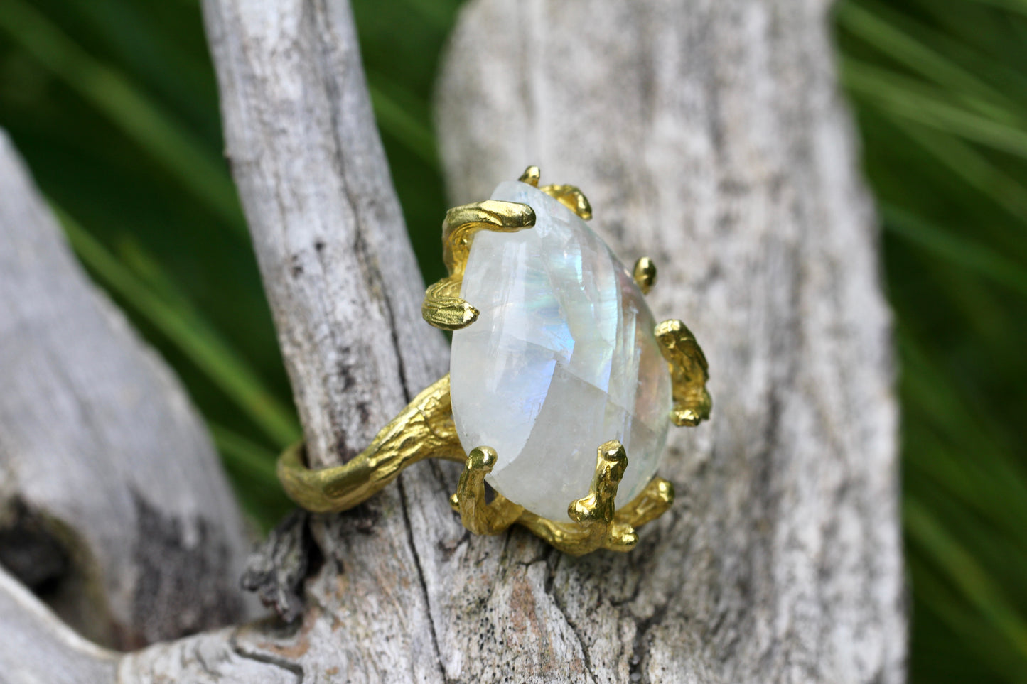 Rainbow Moonstone Branch Ring