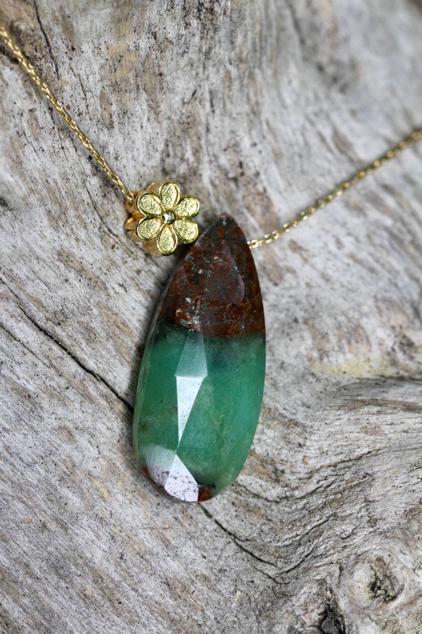 Chrysoprase Gold Flower Necklace