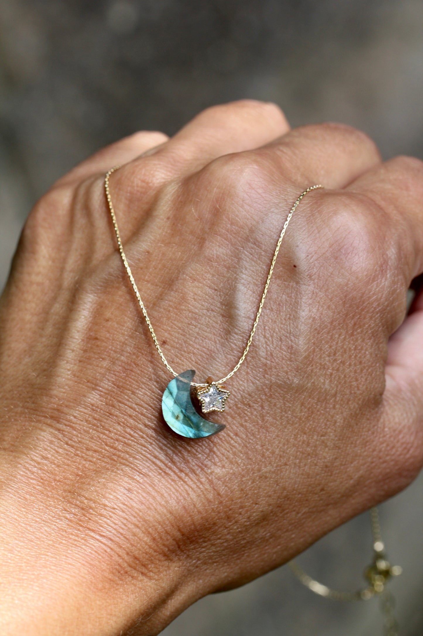 Labradorite Moon Star Necklace