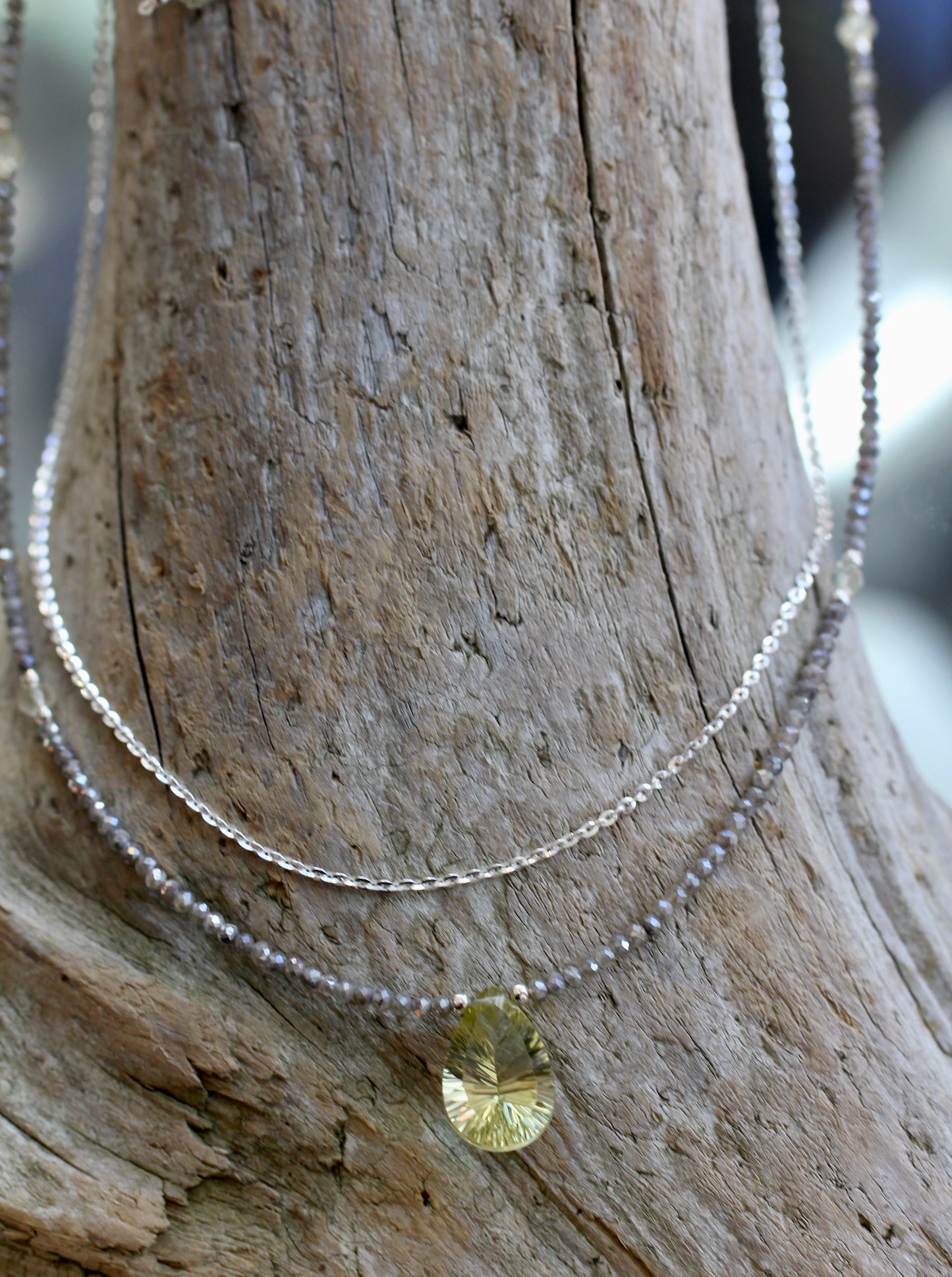 Lemon Topaz Labradorite Beaded Chain Necklace