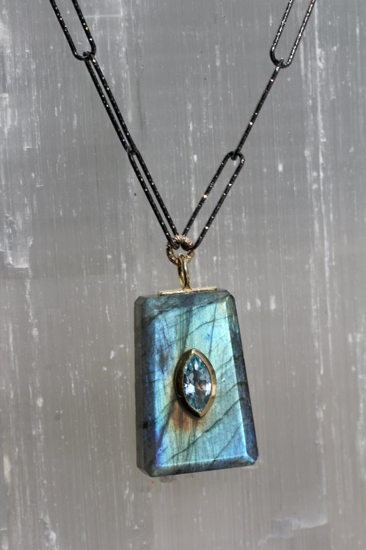 Labradorite Blue Topaz Encrusted Paperclip Chain Necklace