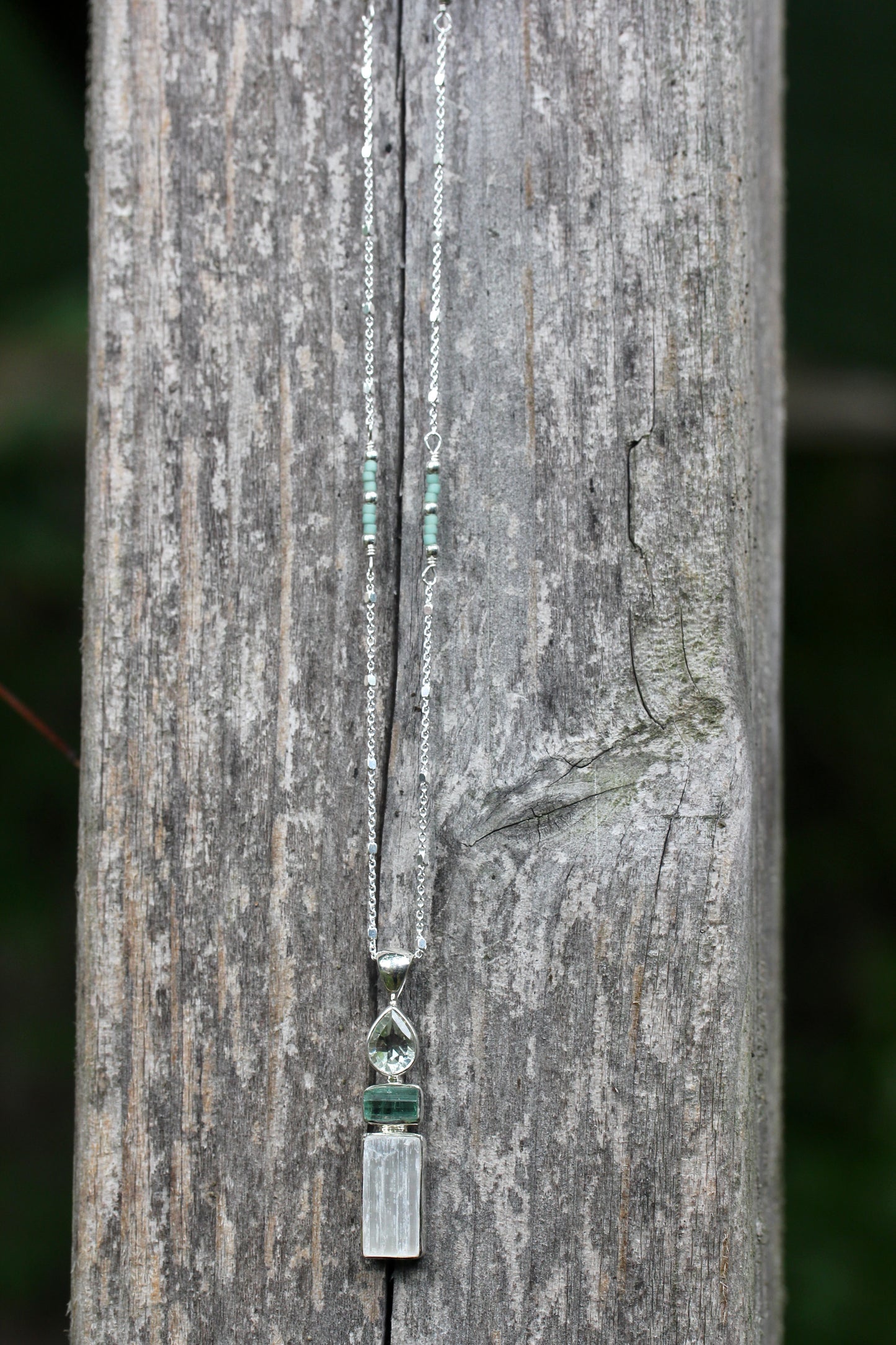 Selenite Tourmaline Prasiolite Necklace