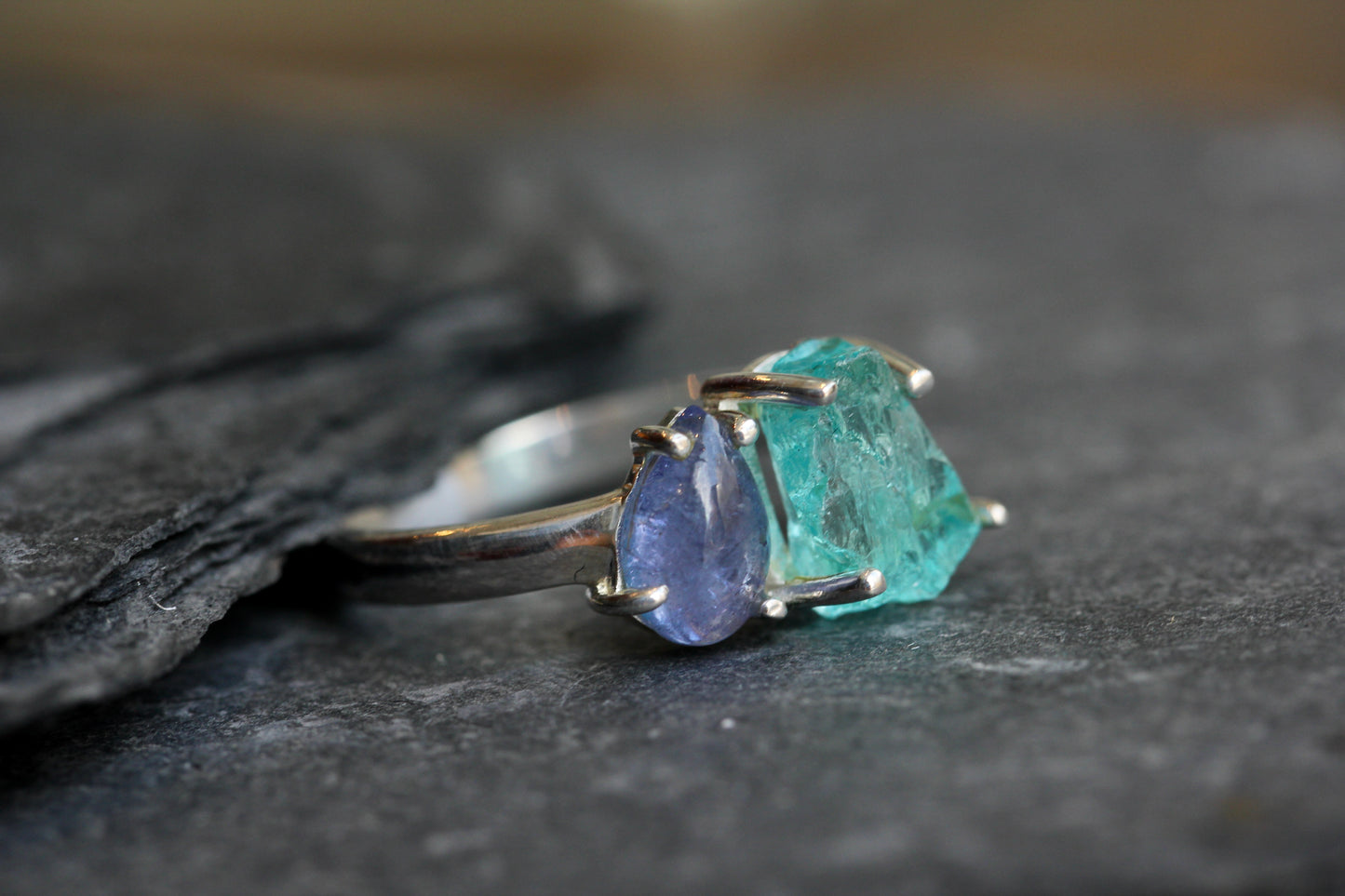 Raw Blue Apatite Tanzanite Ring