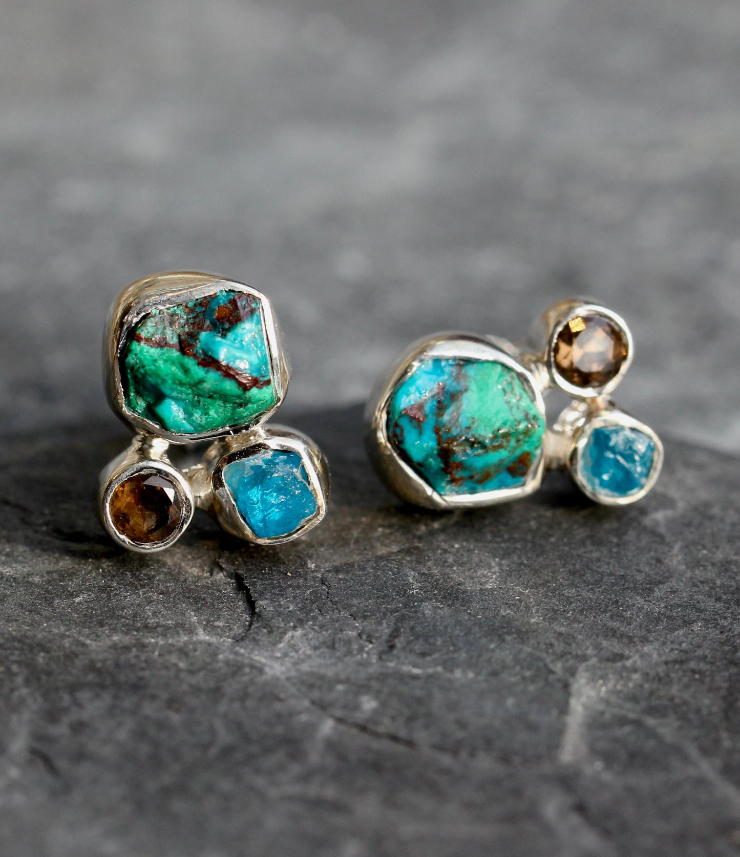 Chrysocolla Stone Cluster Post Earrings