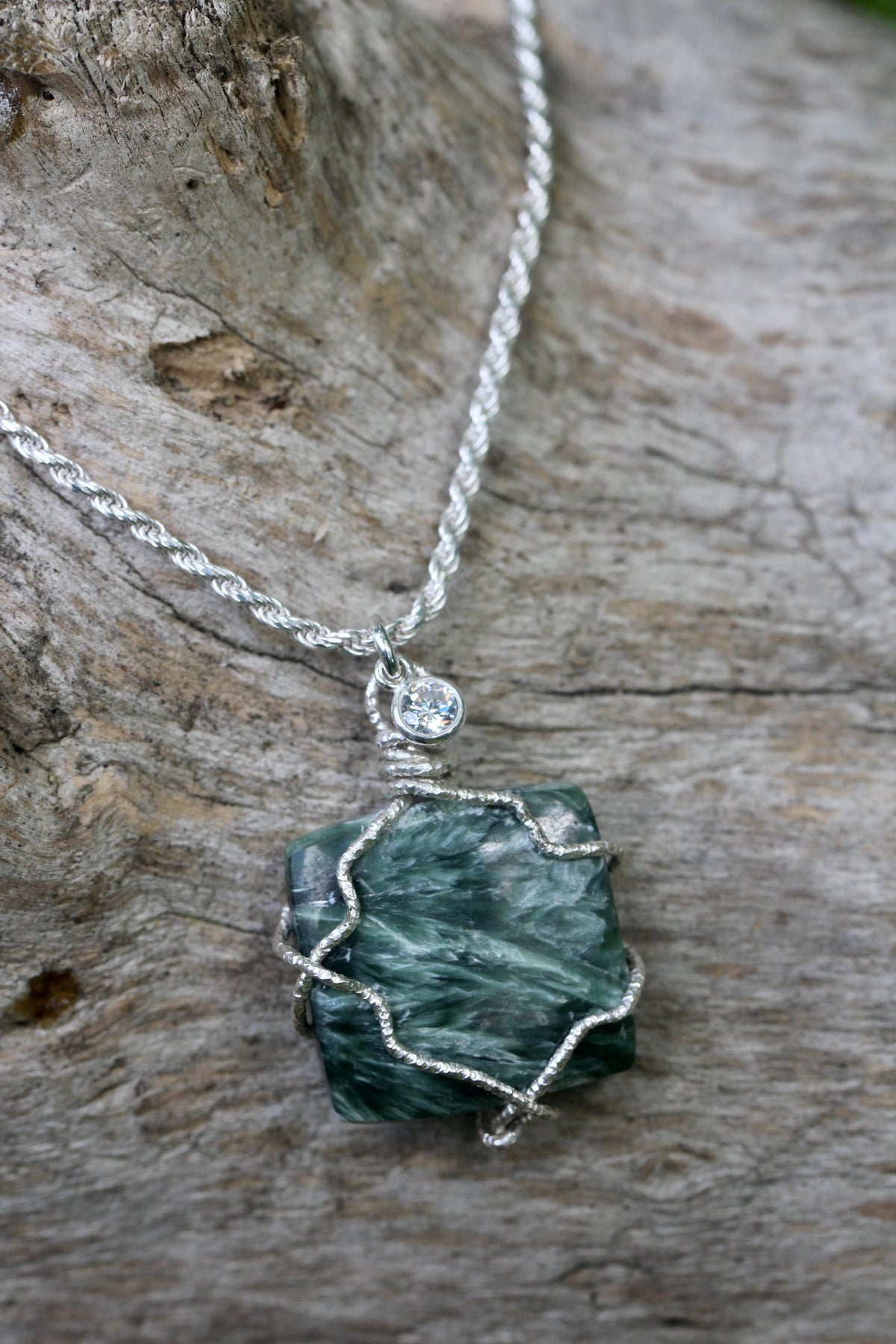 Seraphinite Silver Square Necklace