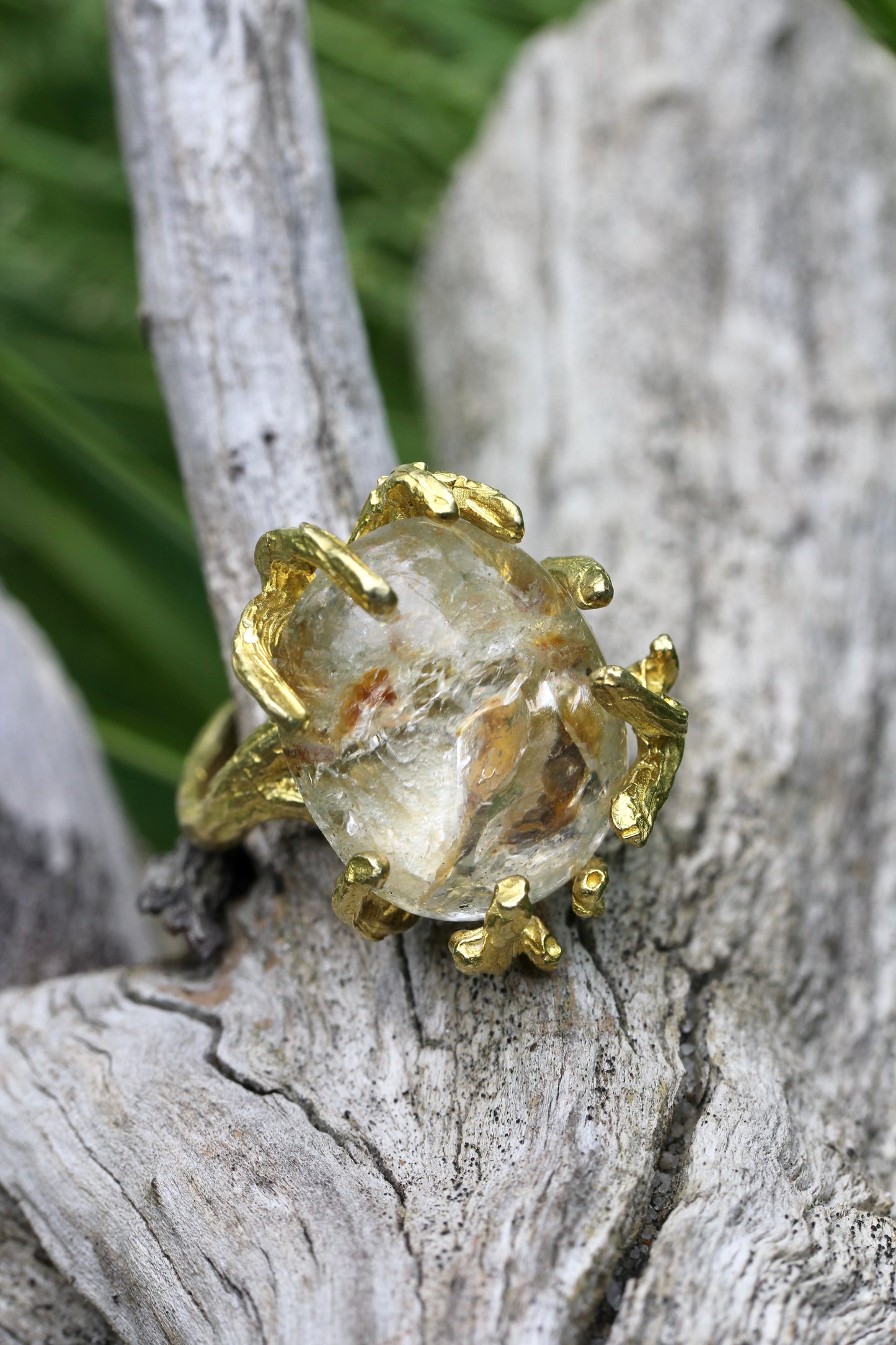 Lodolite Quartz Branch Ring