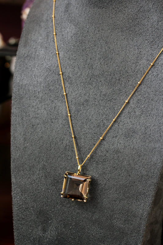 Smokey Quartz Princess Cut Gold Necklace