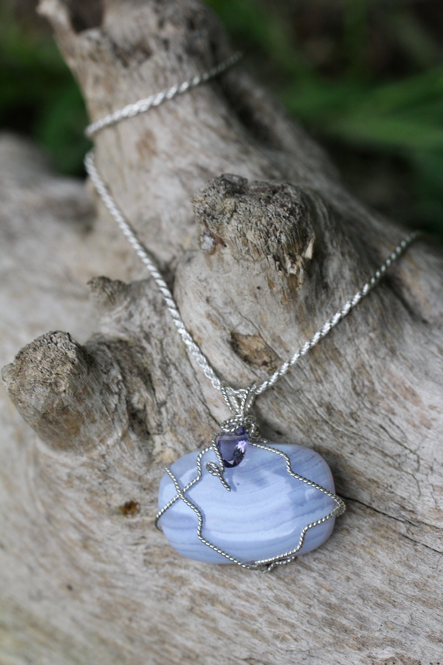 Blue Lace Agate Iolite Silver Necklace