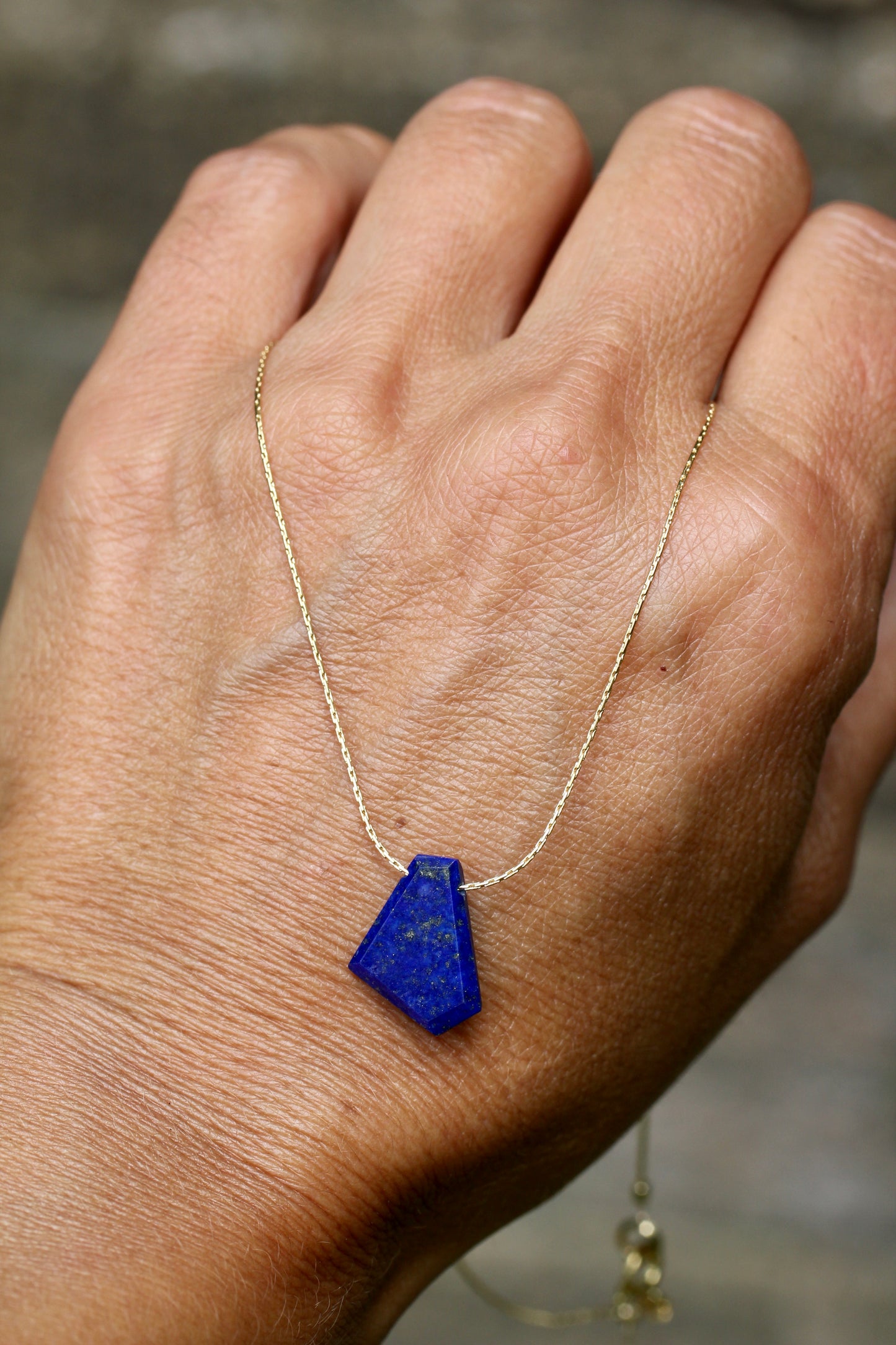 Geometric Lapis Gold Filled Necklace