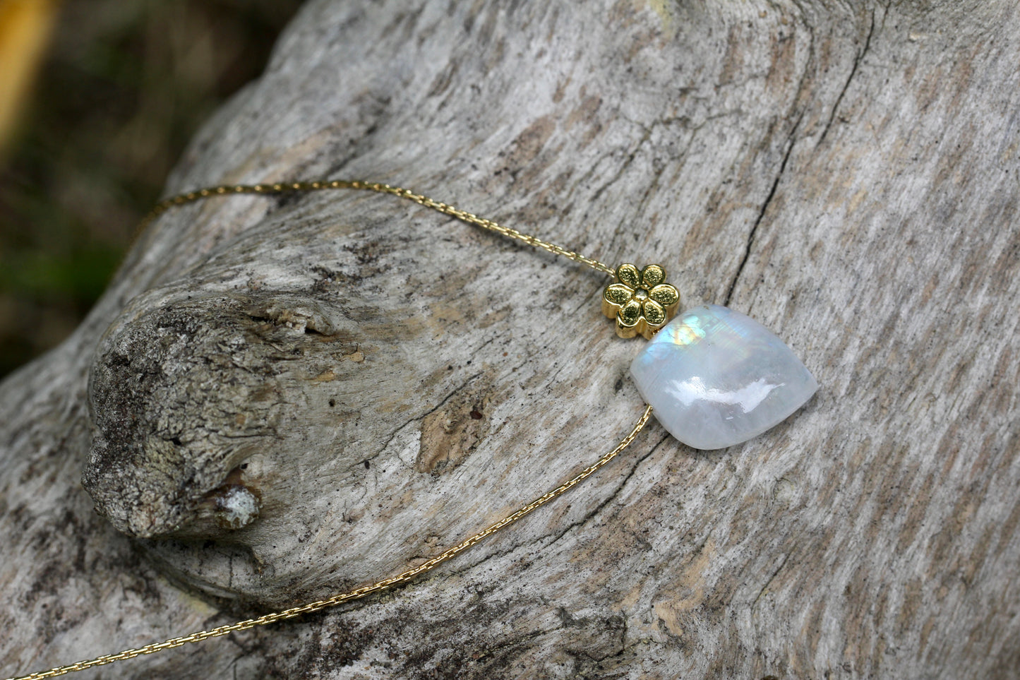 Rainbow Moonstone Floral Leaf Necklace