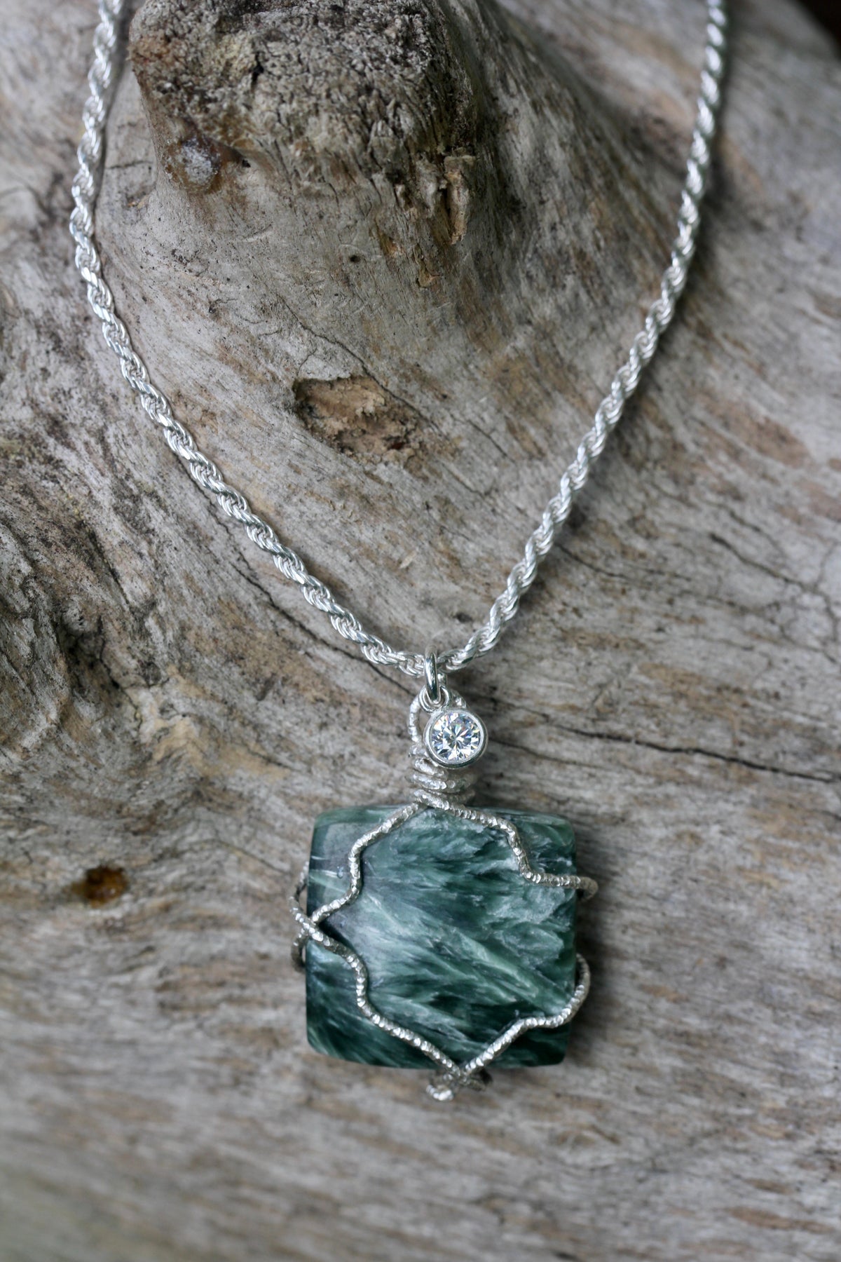 Seraphinite Silver Square Necklace