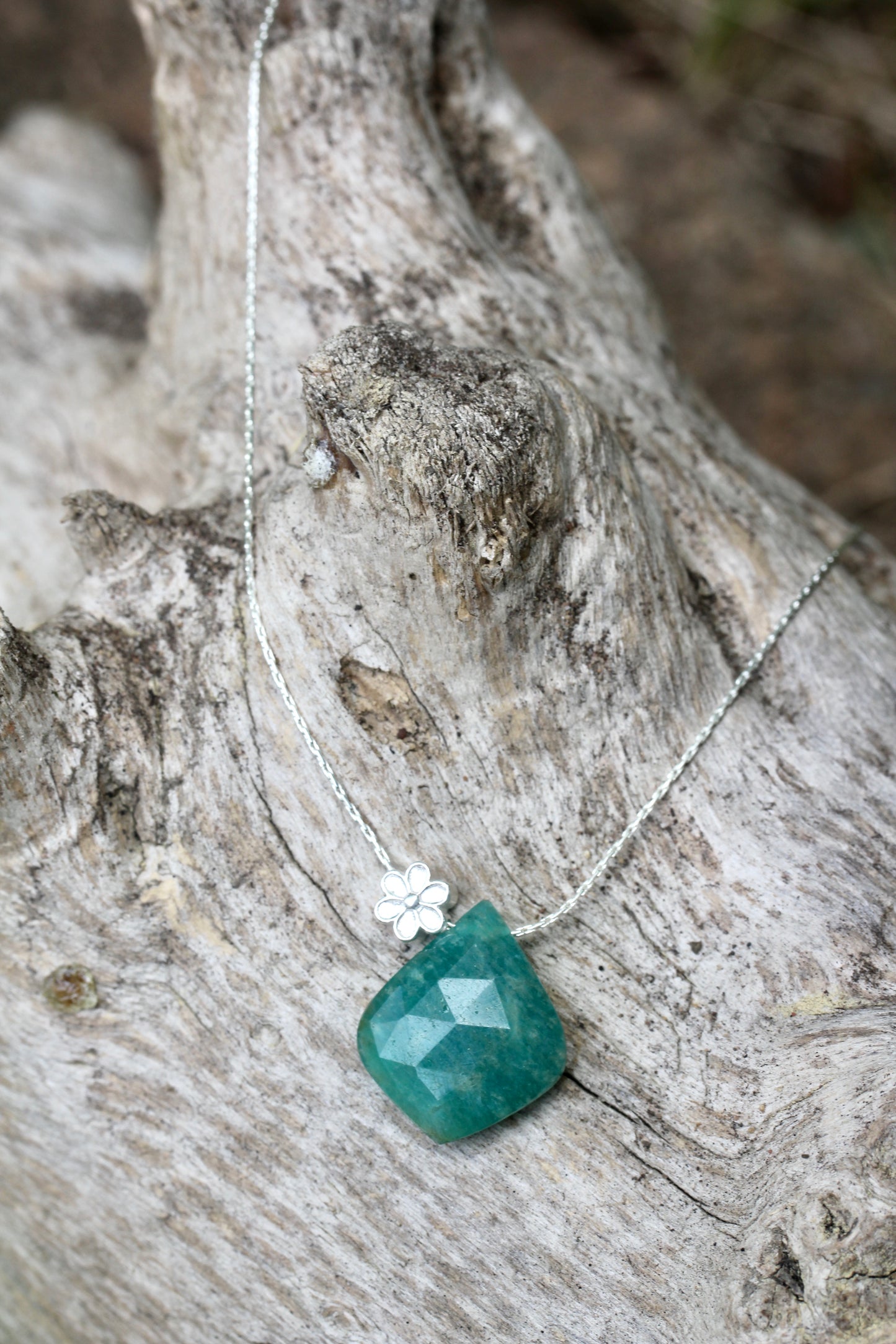 Amazonite Silver Flower Necklace