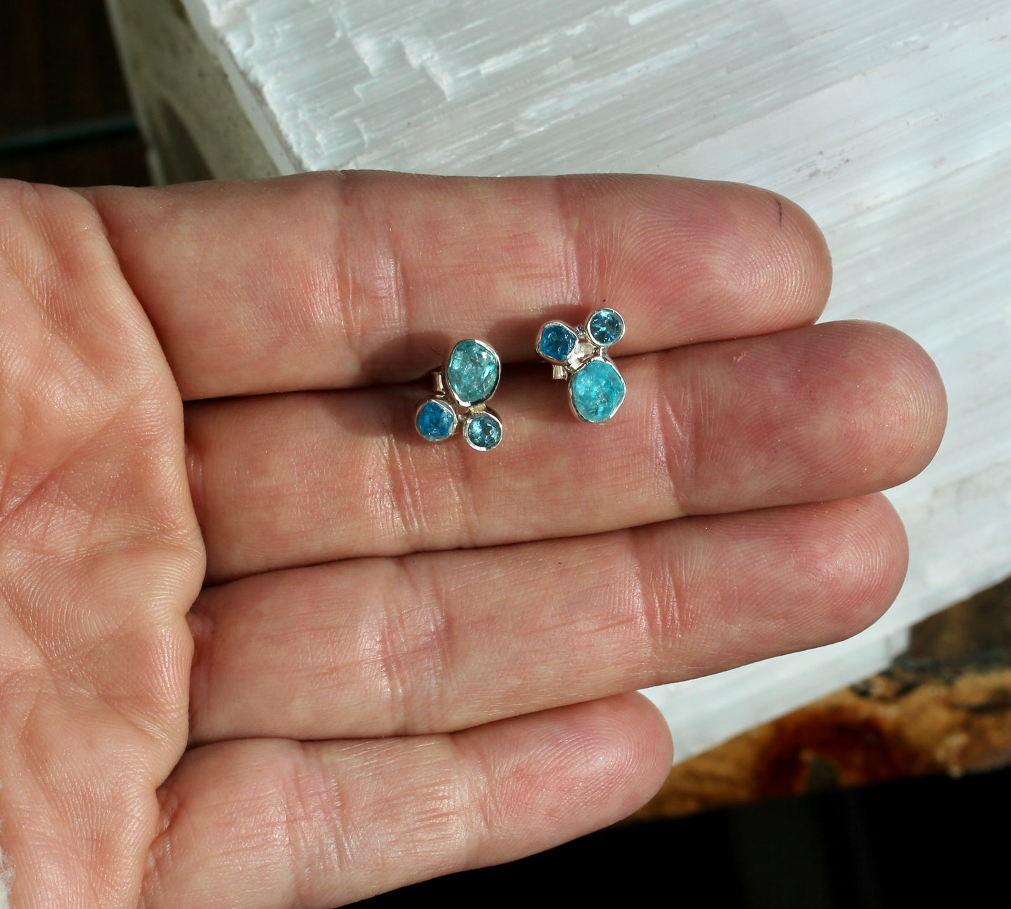 Blue Apatite Topaz Cluster Post Earrings