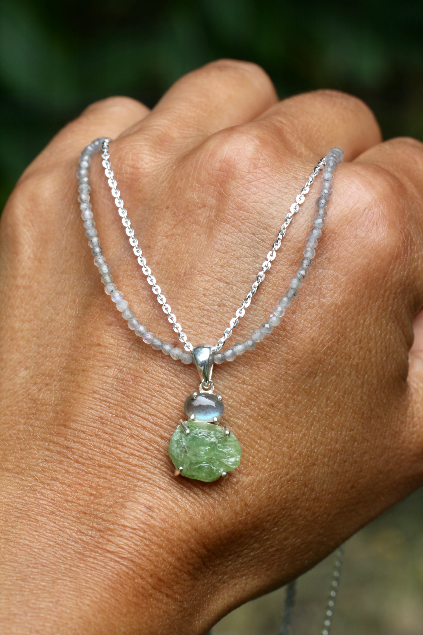 Green Kyanite Labradorite Multi Strand Necklace