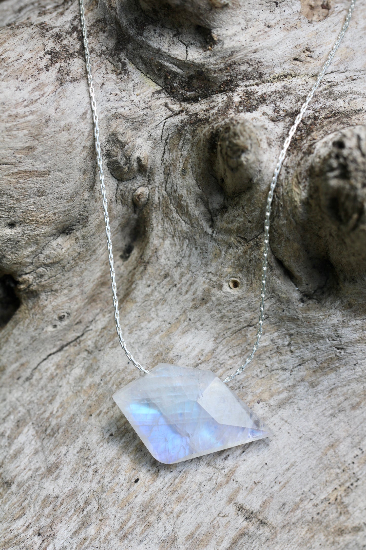 Rainbow Moonstone Sparrow Silver Necklace