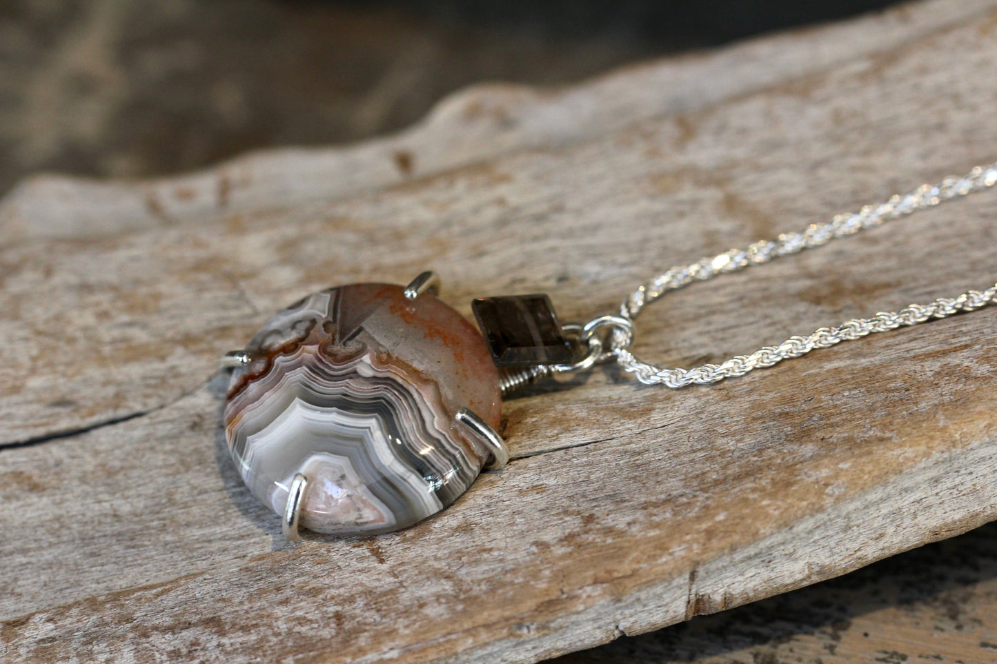 Crazy Lace Agate Smokey Quartz Necklace