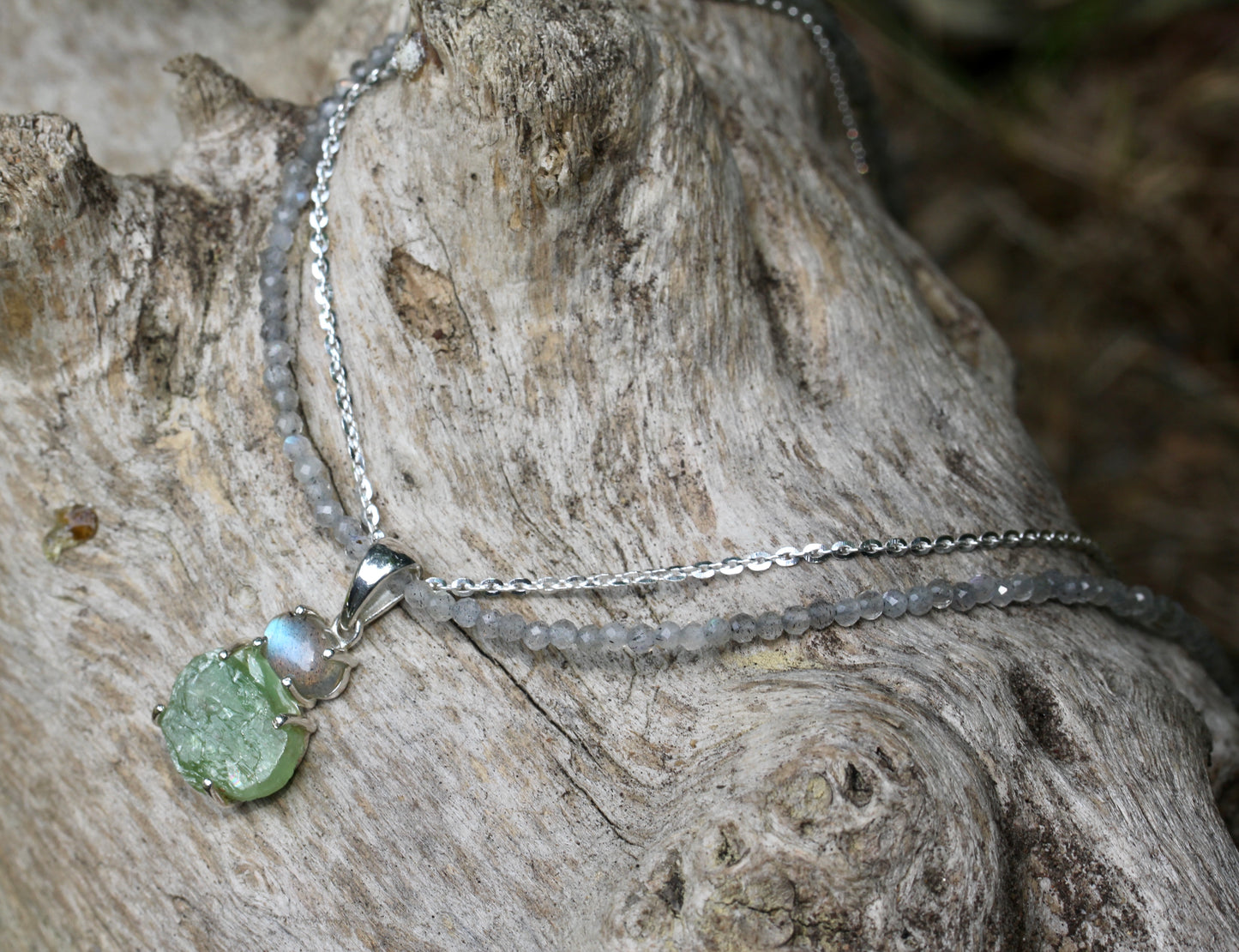 Green Kyanite Labradorite Multi Strand Necklace