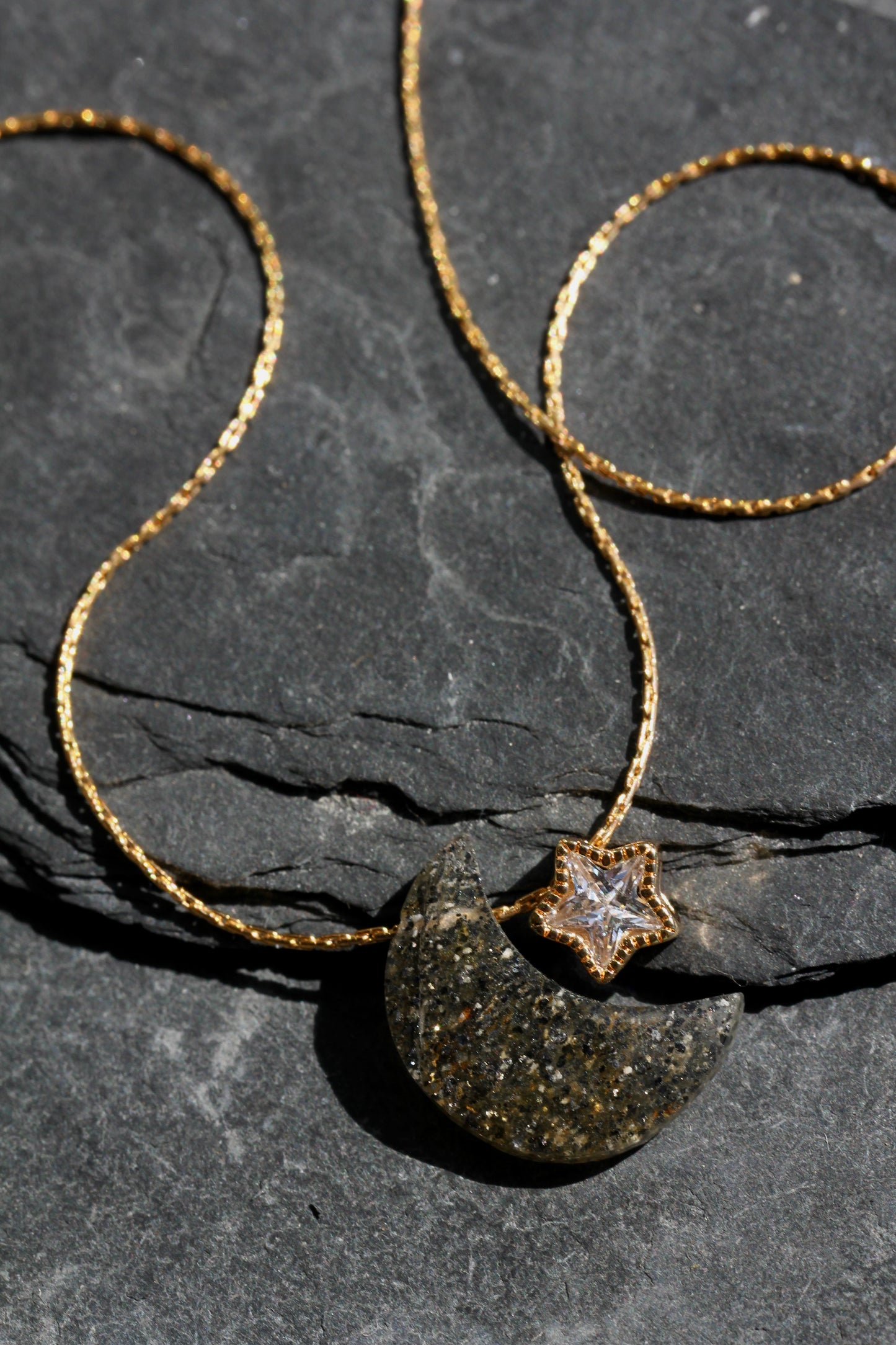 Black Sunstone Moon Star Necklace